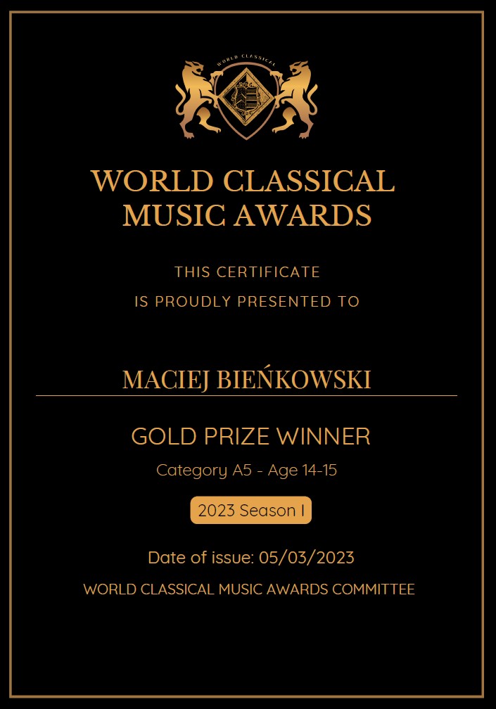 Maciej Bieńkowski Gold Prize Winner