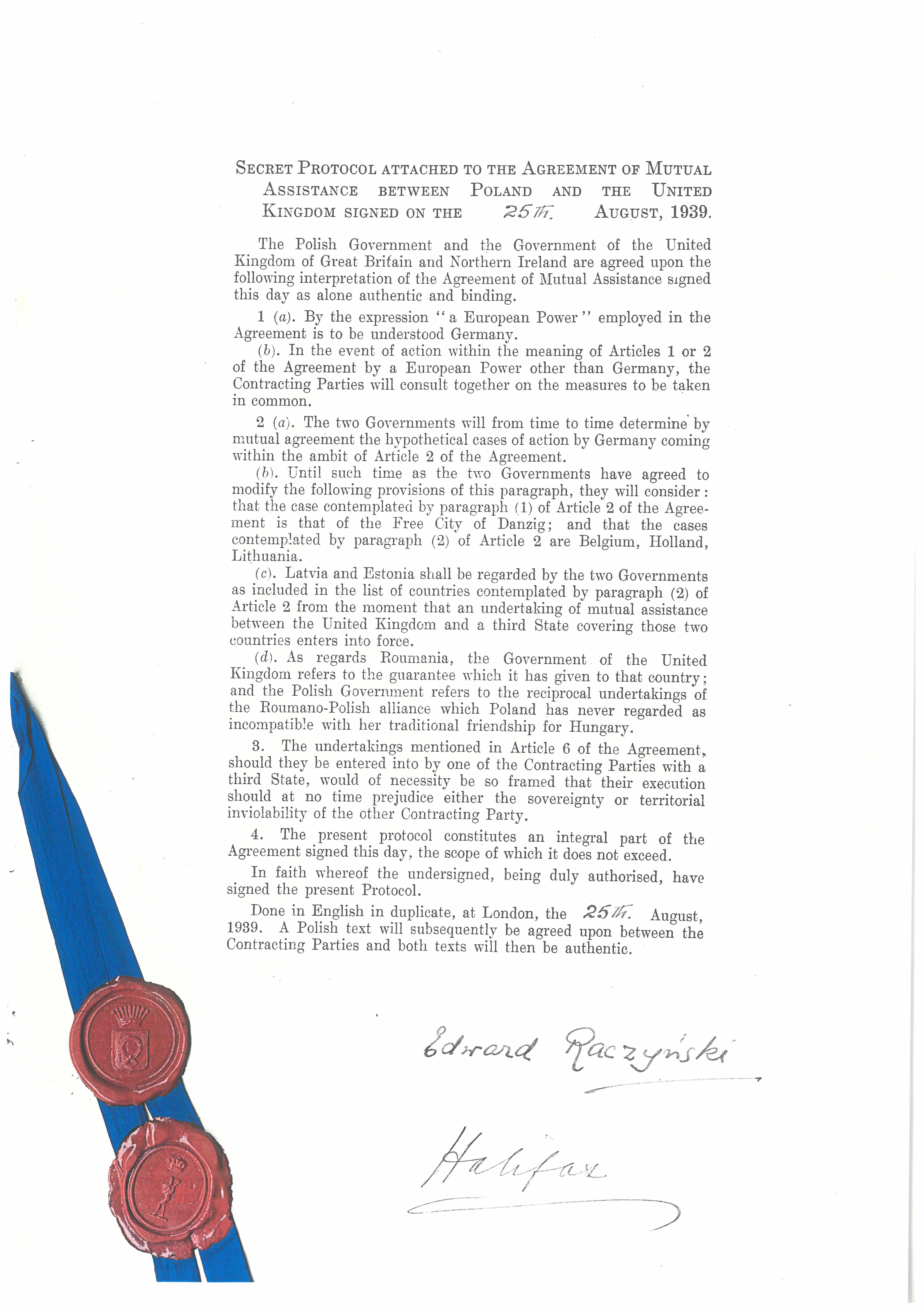 폴란드-영국 상호 지원 협정 비밀 조약 내용