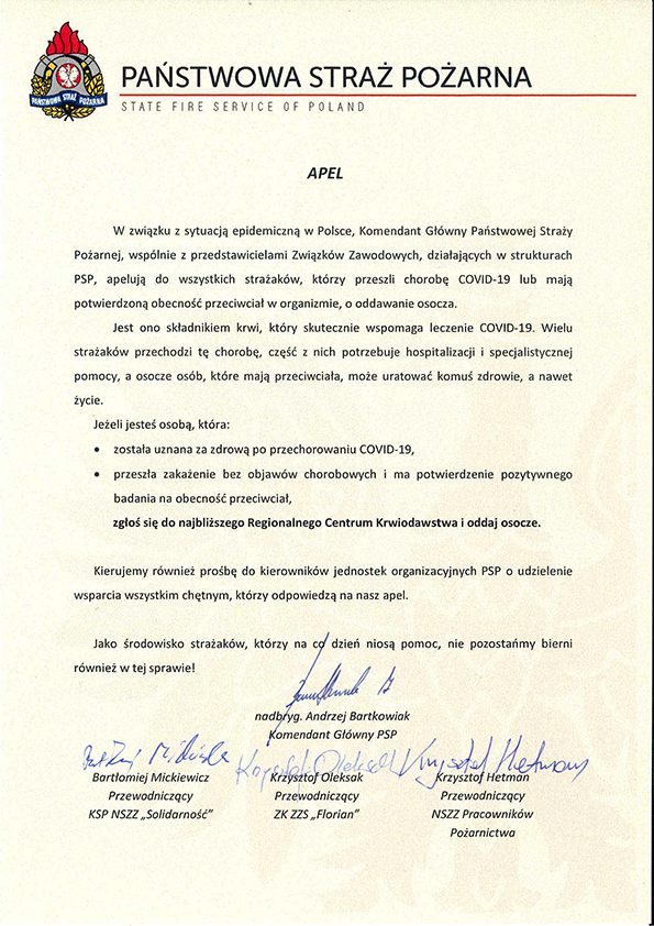 Apel KG PSP - oddaj osocze