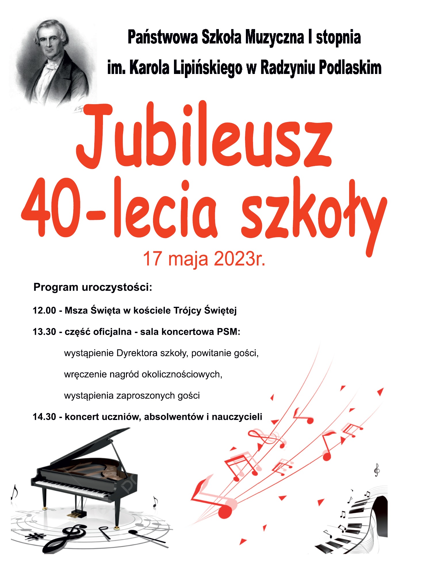 Plakat jubileuszu 40-lecia szkoły