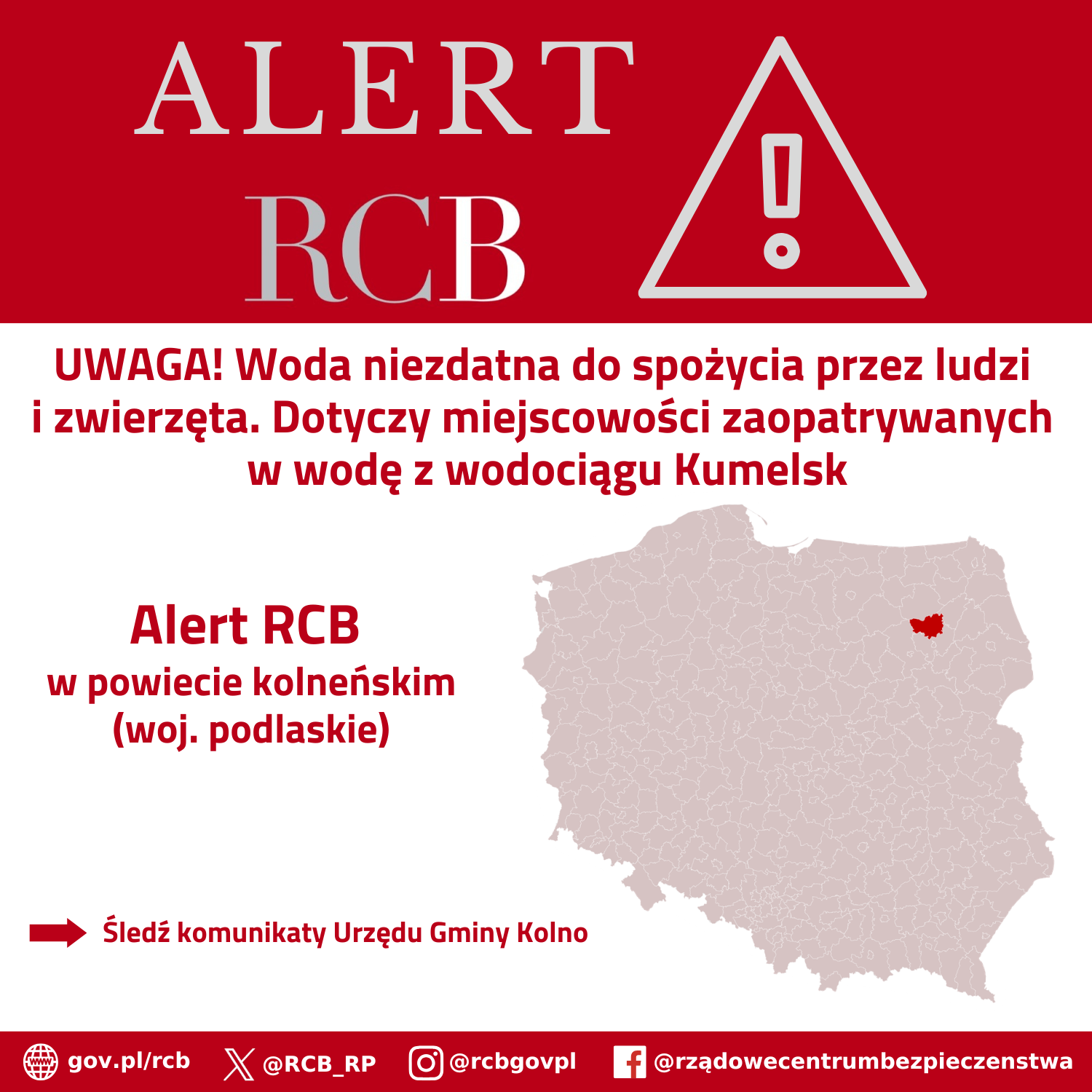 Alert RCB - woda niezdatna do spożycia 22 czerwca 2026