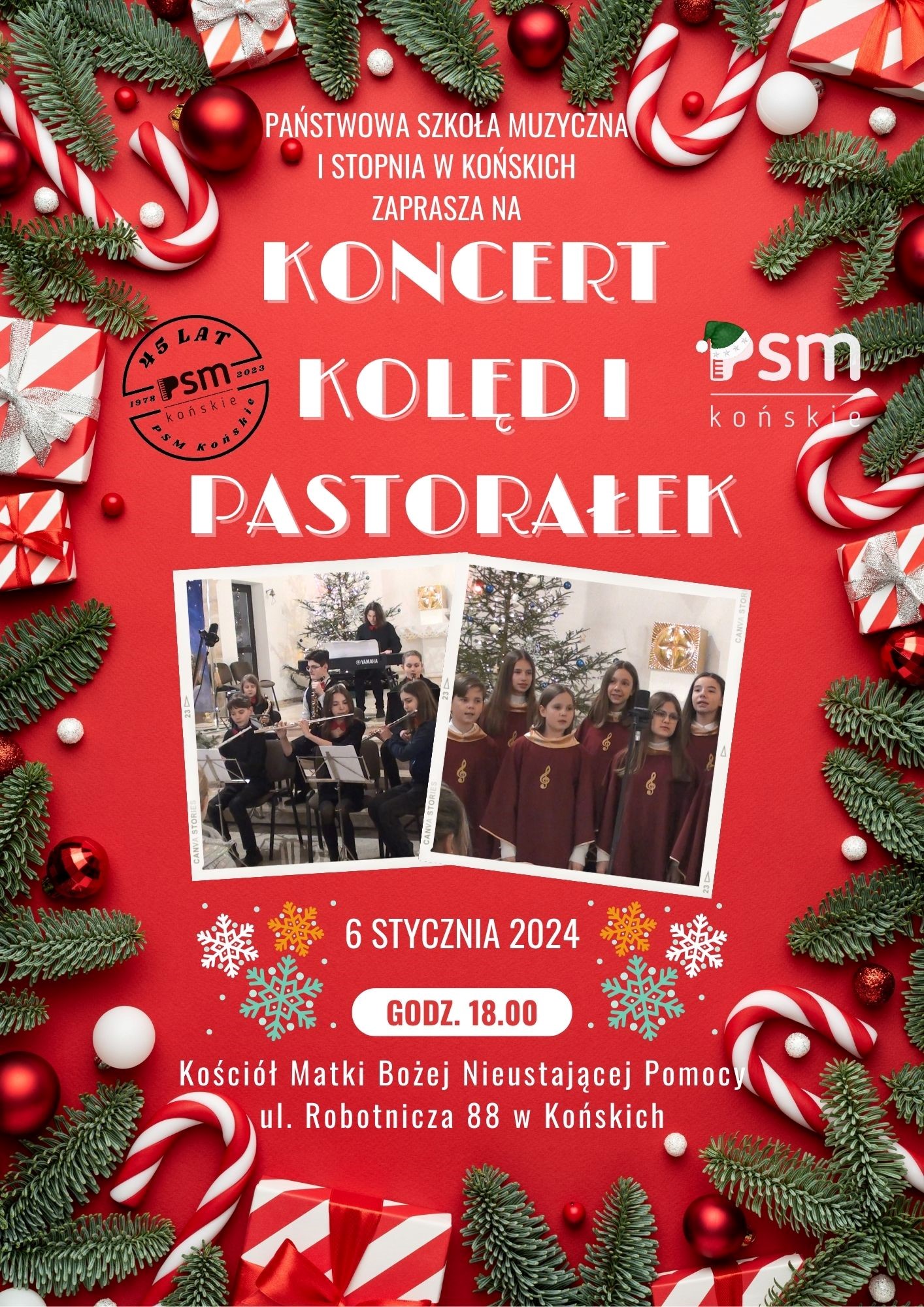 baner na czerwonym tle, białe litery