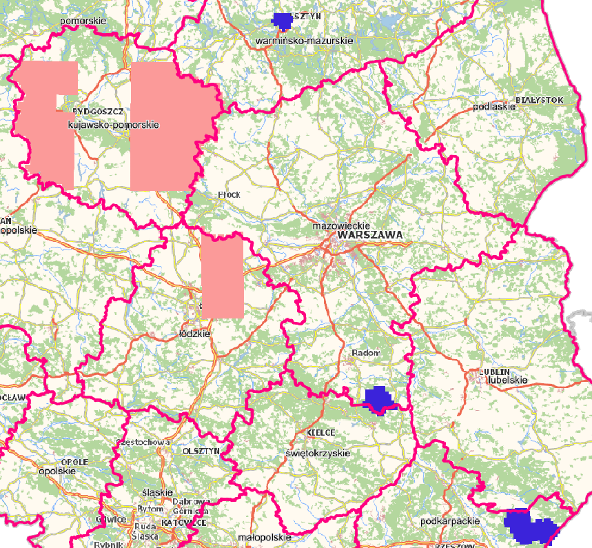 Ilustracja prezentuje zasięg nowo przyjętych danych wysokorozdzielczych dla obszarów miejskich
