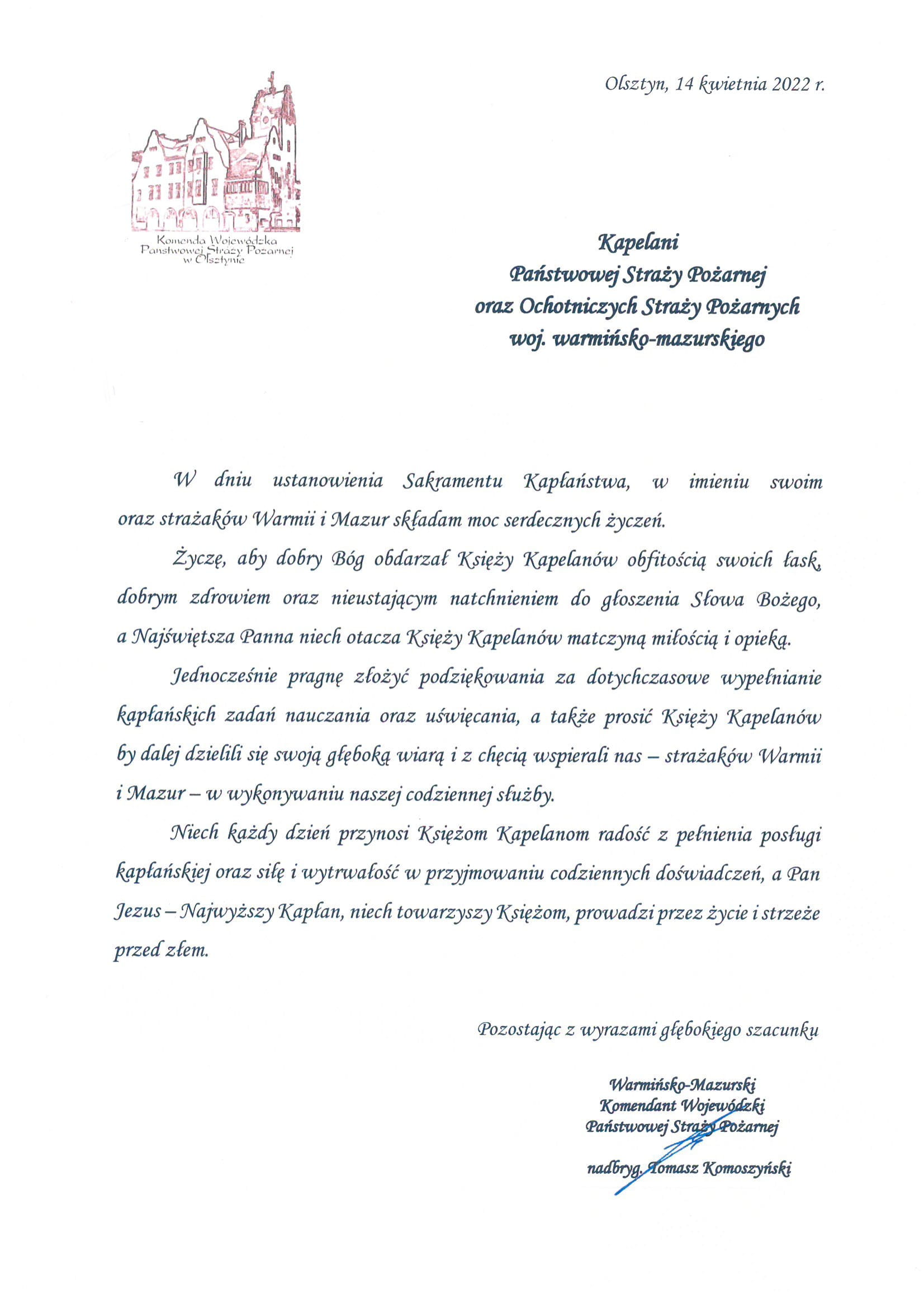 zyczenia dla kapelanów OSP i PSP