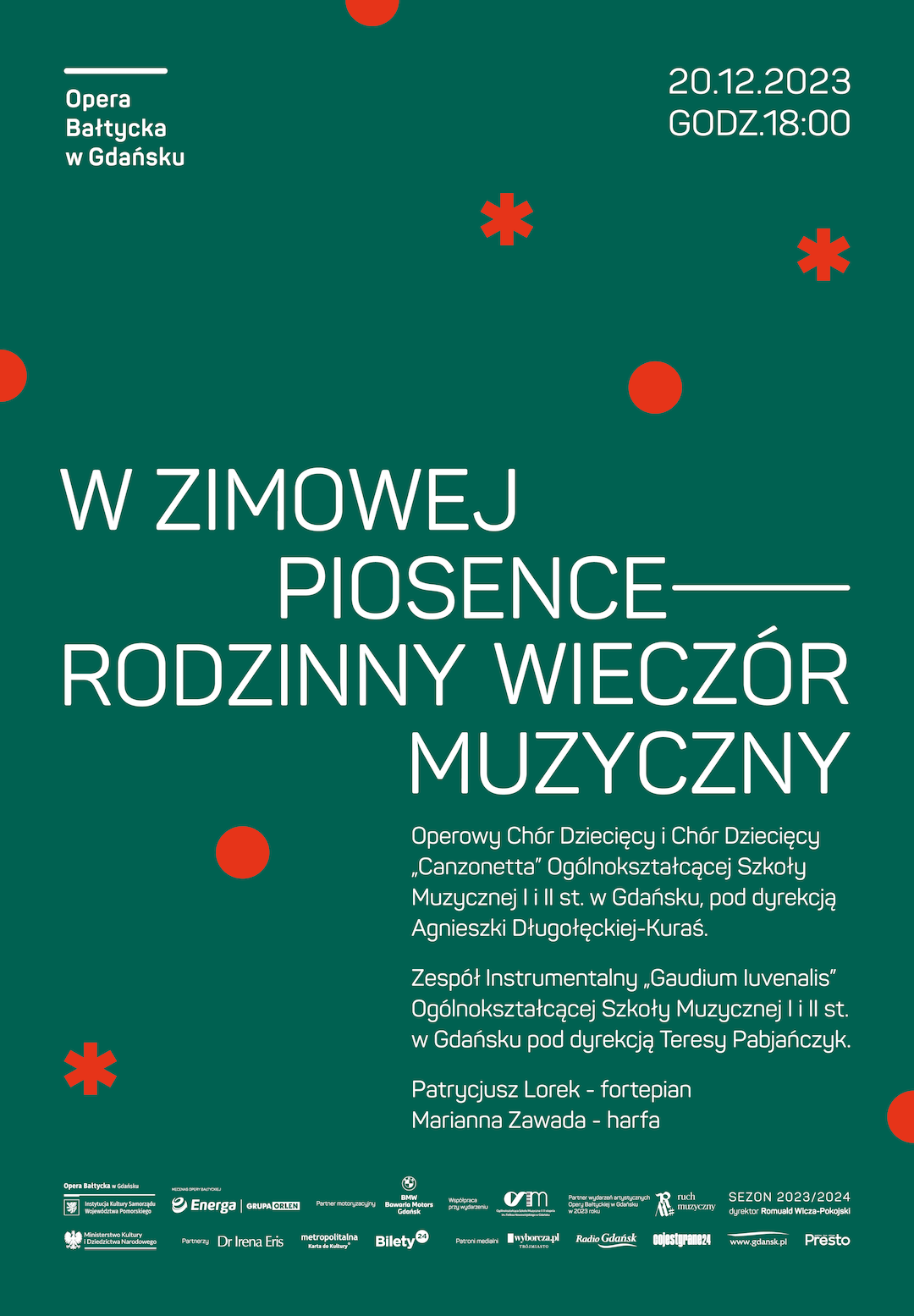 Plakat "W zimowej piosence - rodzinny wieczór muzyczny"