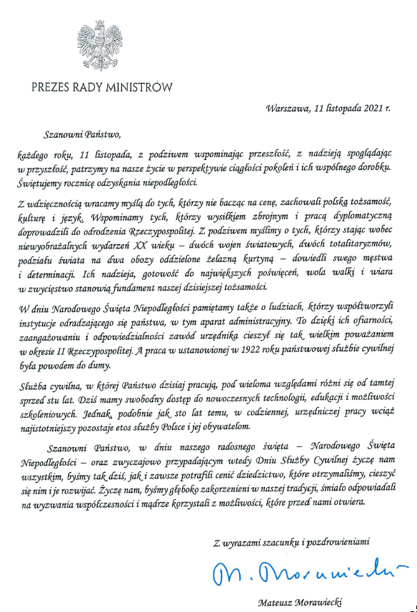 List Prezesa Rady Ministrów do członków korpusu służby cywilnej