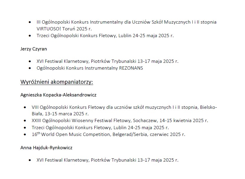 Osiągnięcia uczniów II semestrze 2024/2025 w konkursach.