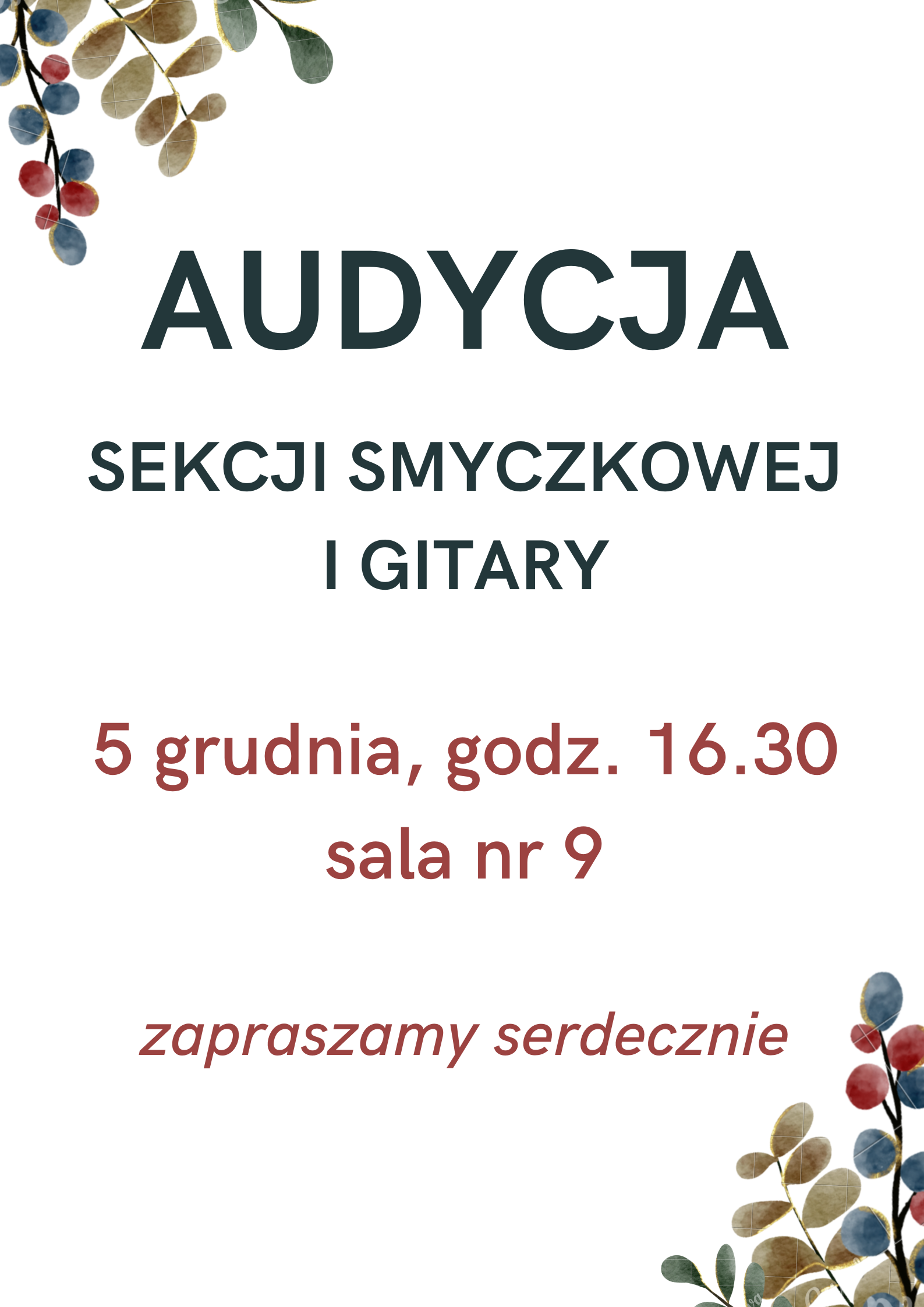 Plakat audycji sekcji smyczkowej i gitary