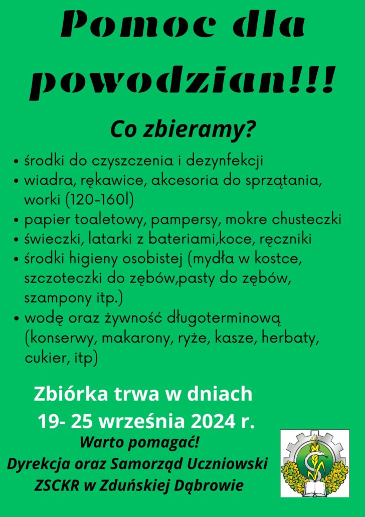 ZSCKR w Zduńskiej Dąbrowie dla powodzian!!!