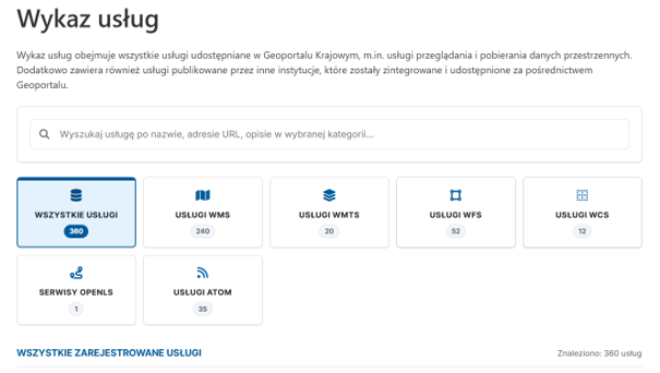 Screenshot showing the List of Services