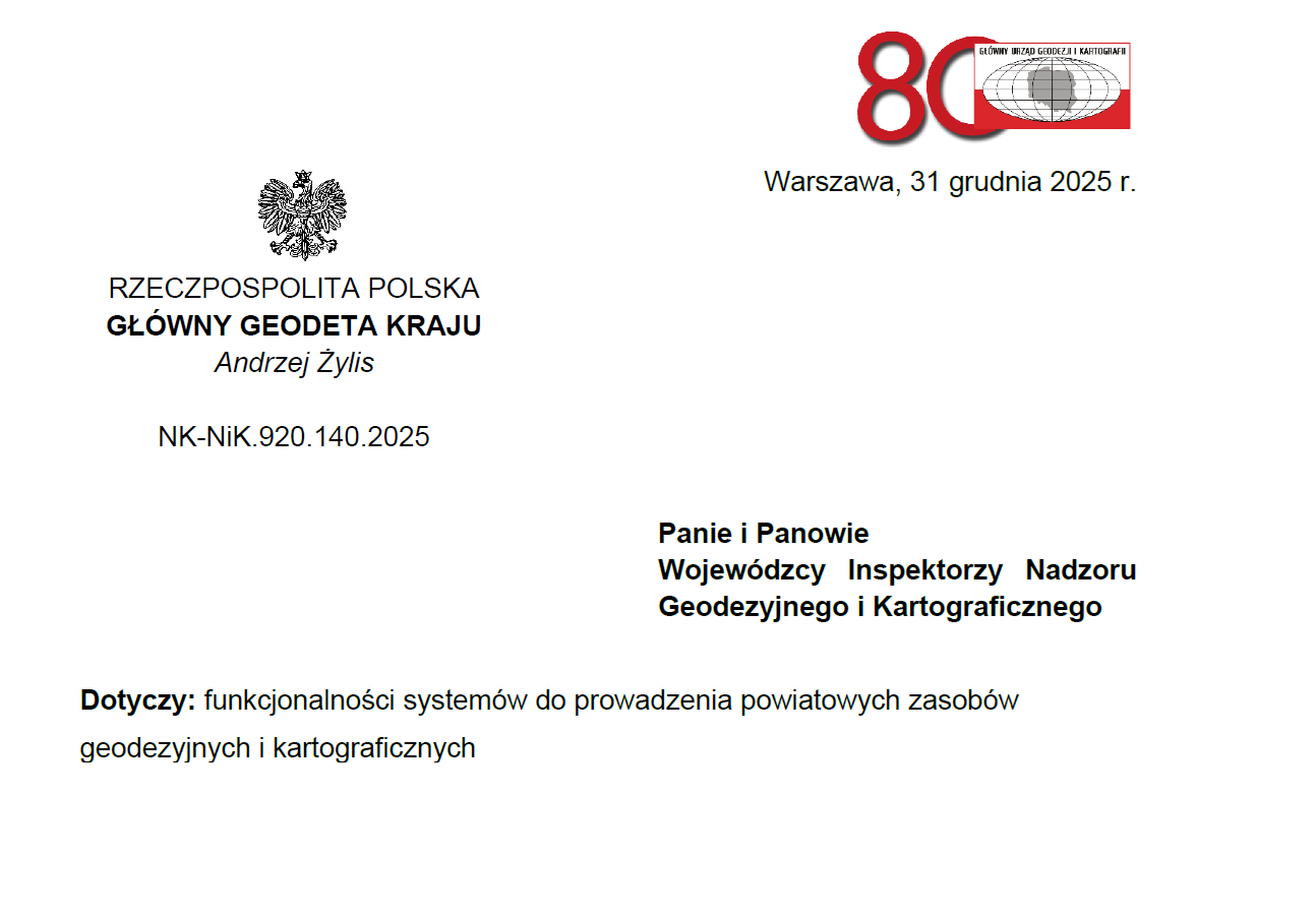 Fragment strony tytułowej pisma GGK zlecającego nadzór WINGiK