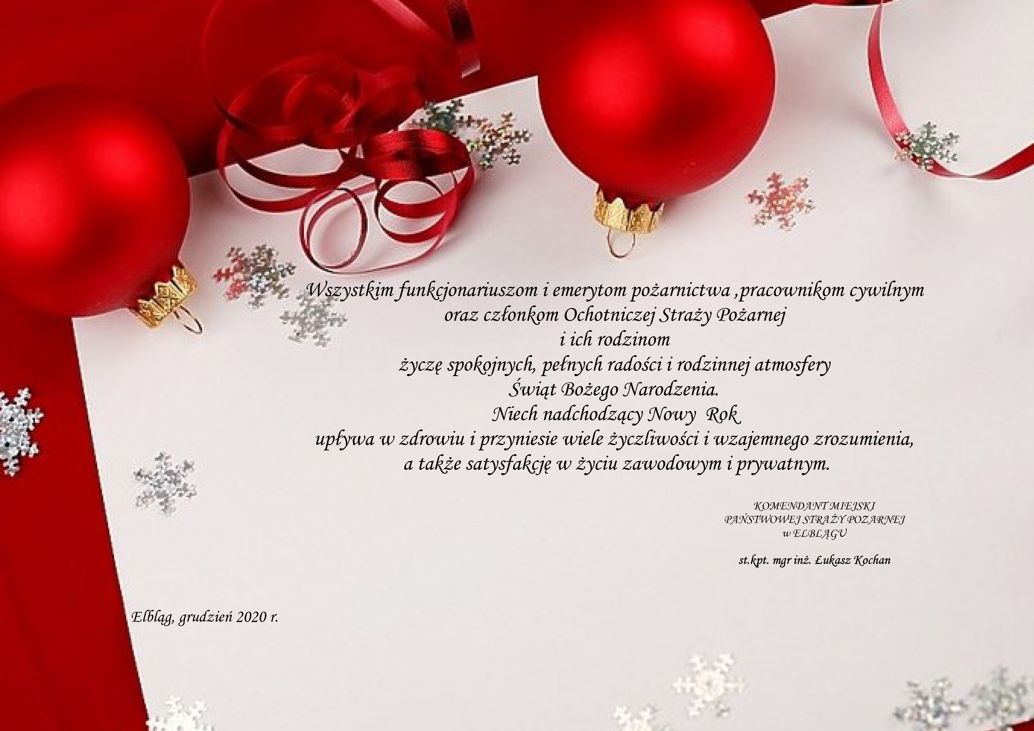  Życzenia świąteczno - noworoczne Komendanta Miejskiego PSP w Elblągu
