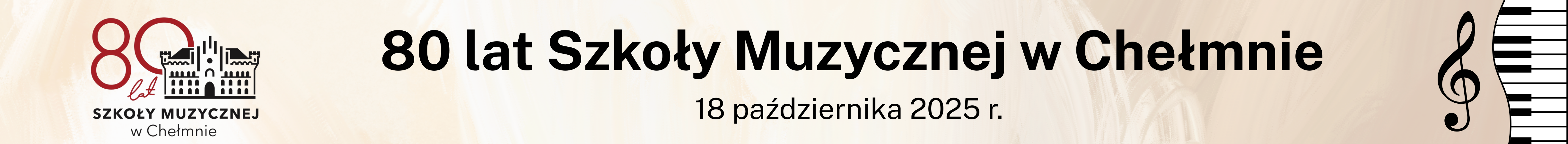 Na jasnym tle informacja o 80-leciu szkoły muzycznej