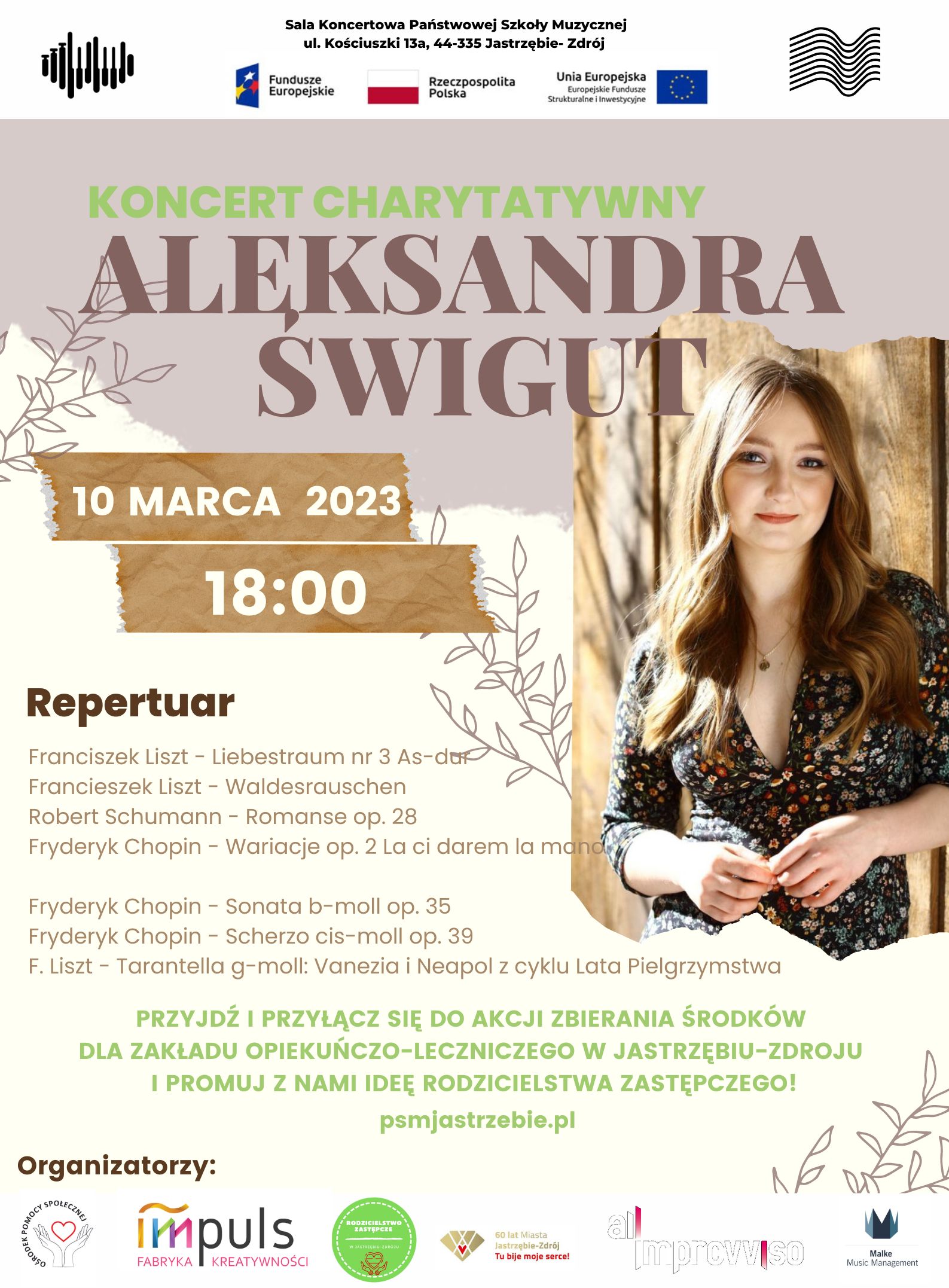 Plakat koncertu 10.03.2023 Aleksandry Świgut