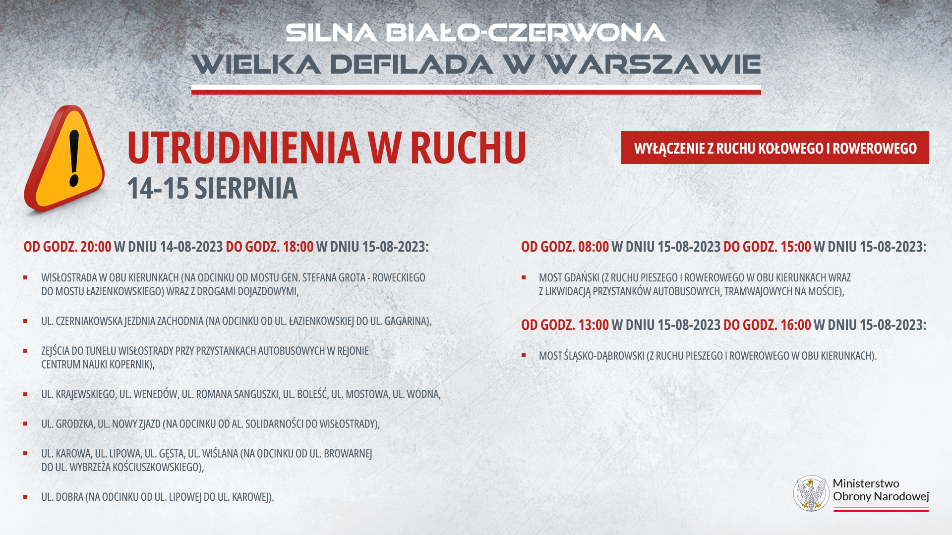 Wielka defilada Wojska Polskiego - utrudnienia komunikacyjne 14-15 sierpnia
