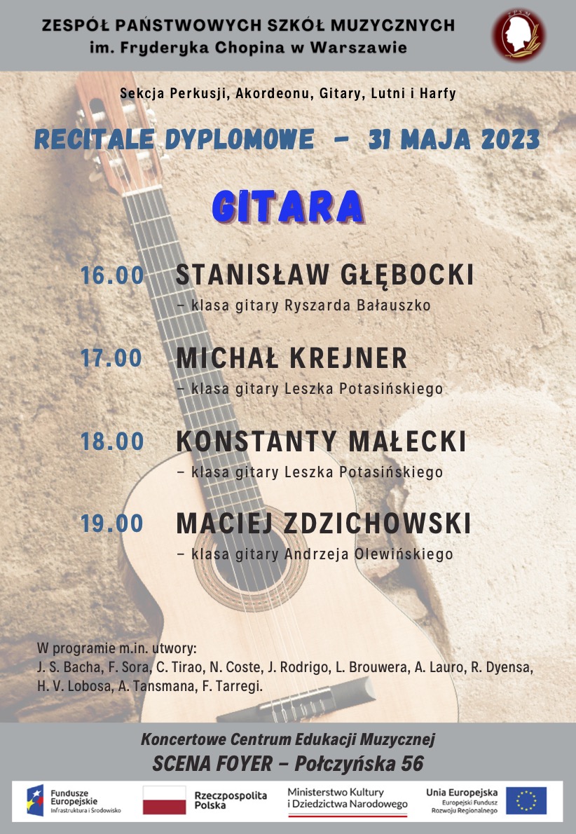Afisz - Dyplomy - Gitara klasyczna, 31 maja 2023 r.