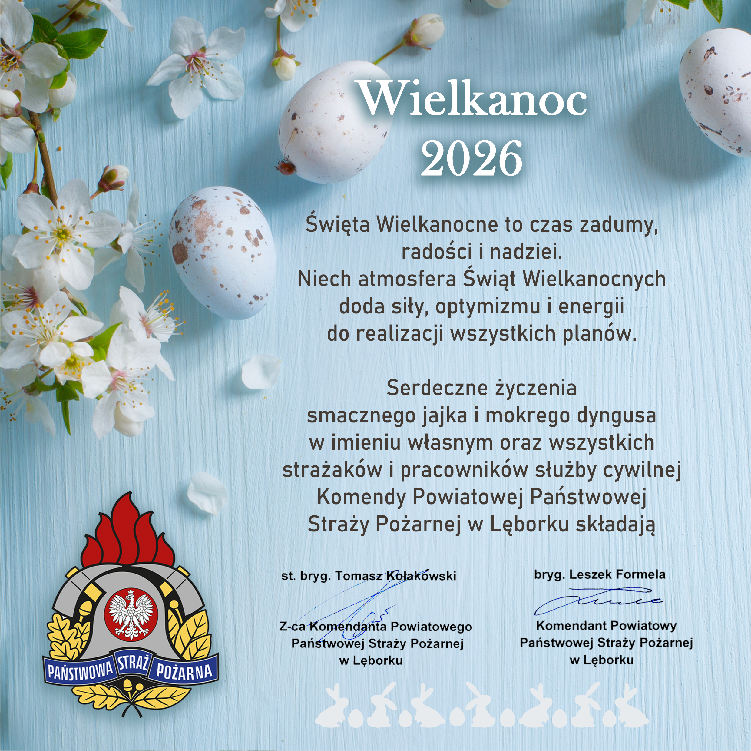 Życzenia kierownictwa Komendy Powiatowej PSP w Lęborku z okazji Świąt Wielkanocnych