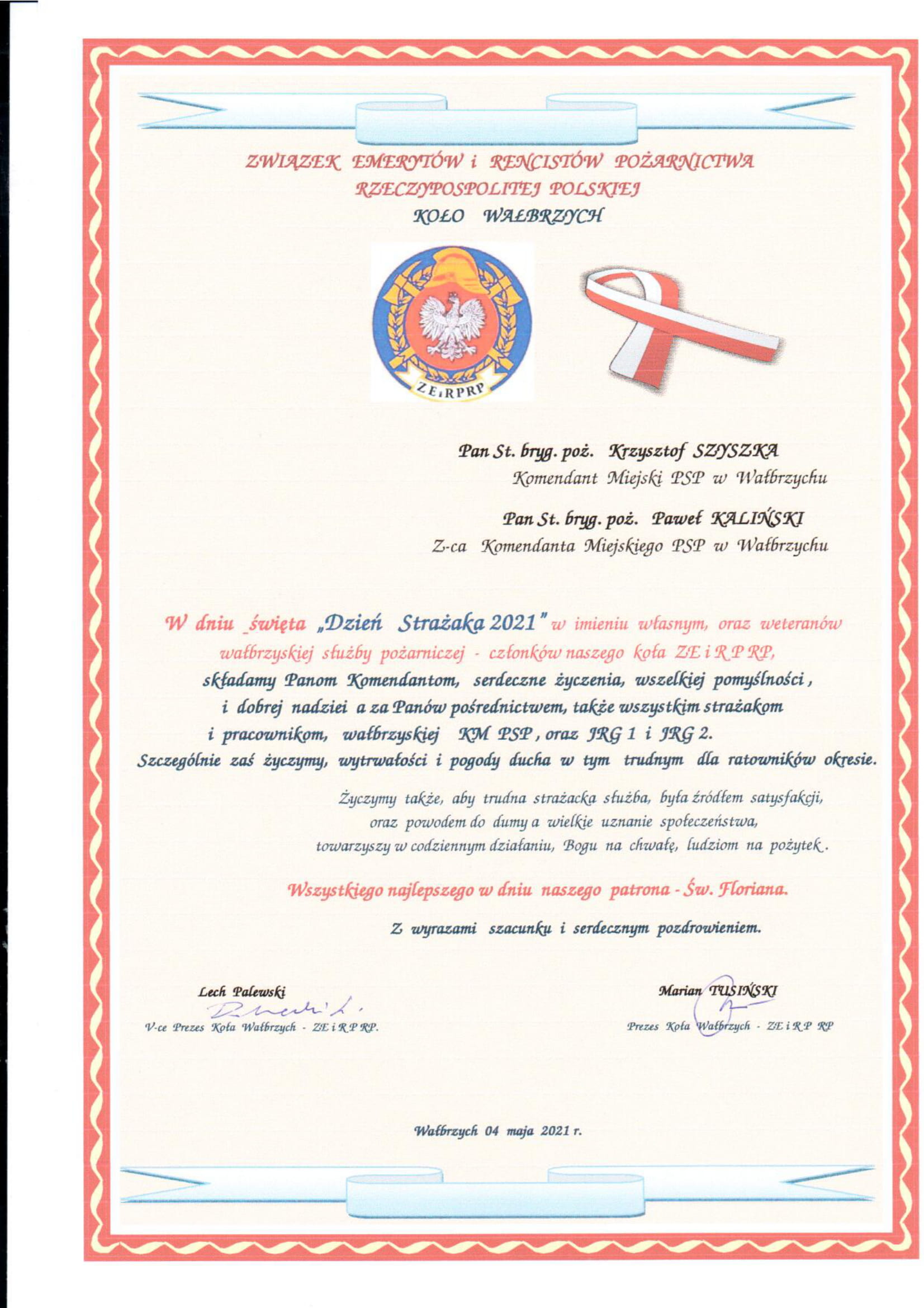 Życzenia z okazji Dnia Strażaka
