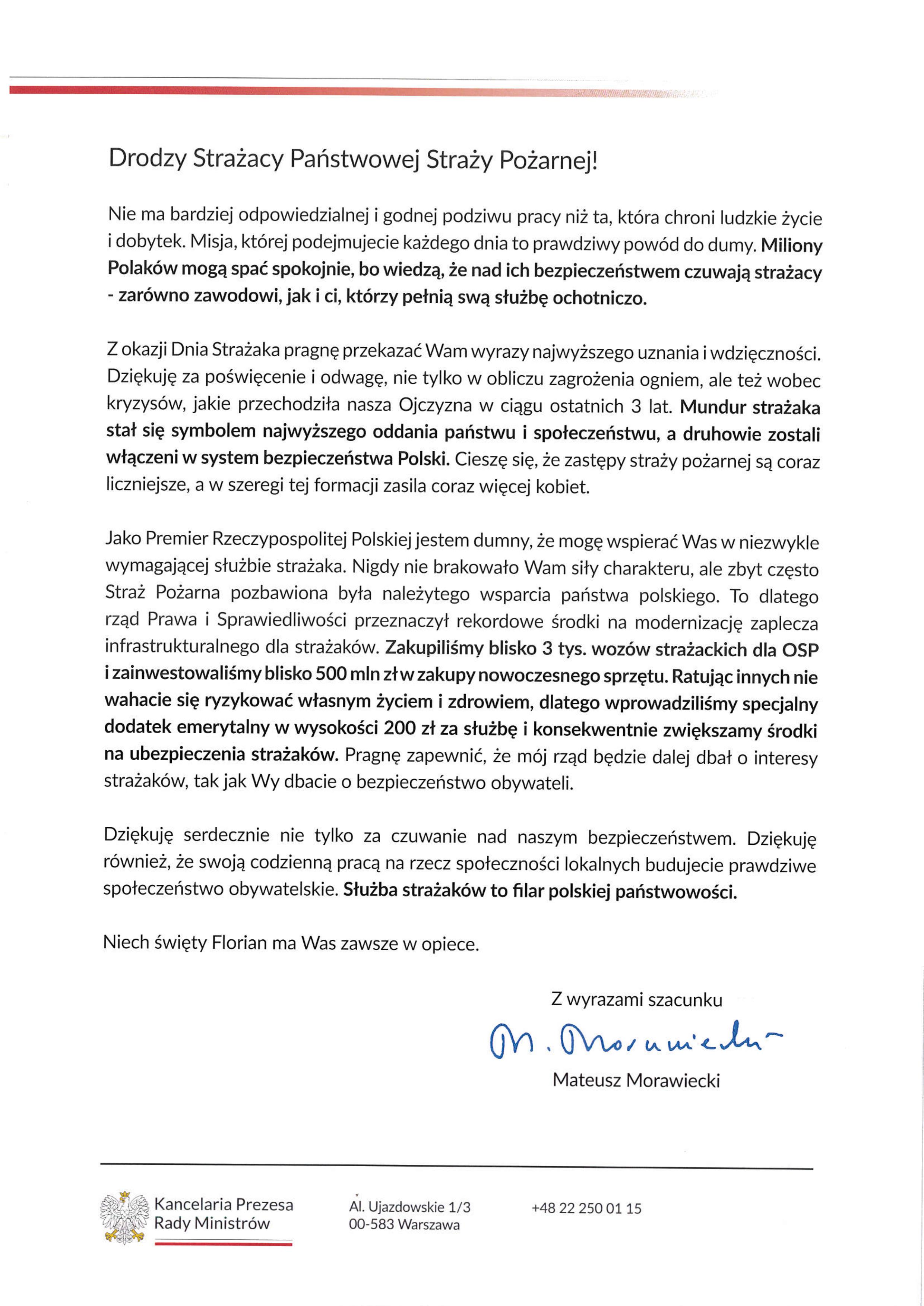 Życzenia Premiera RP z okazji Dnia Strażaka