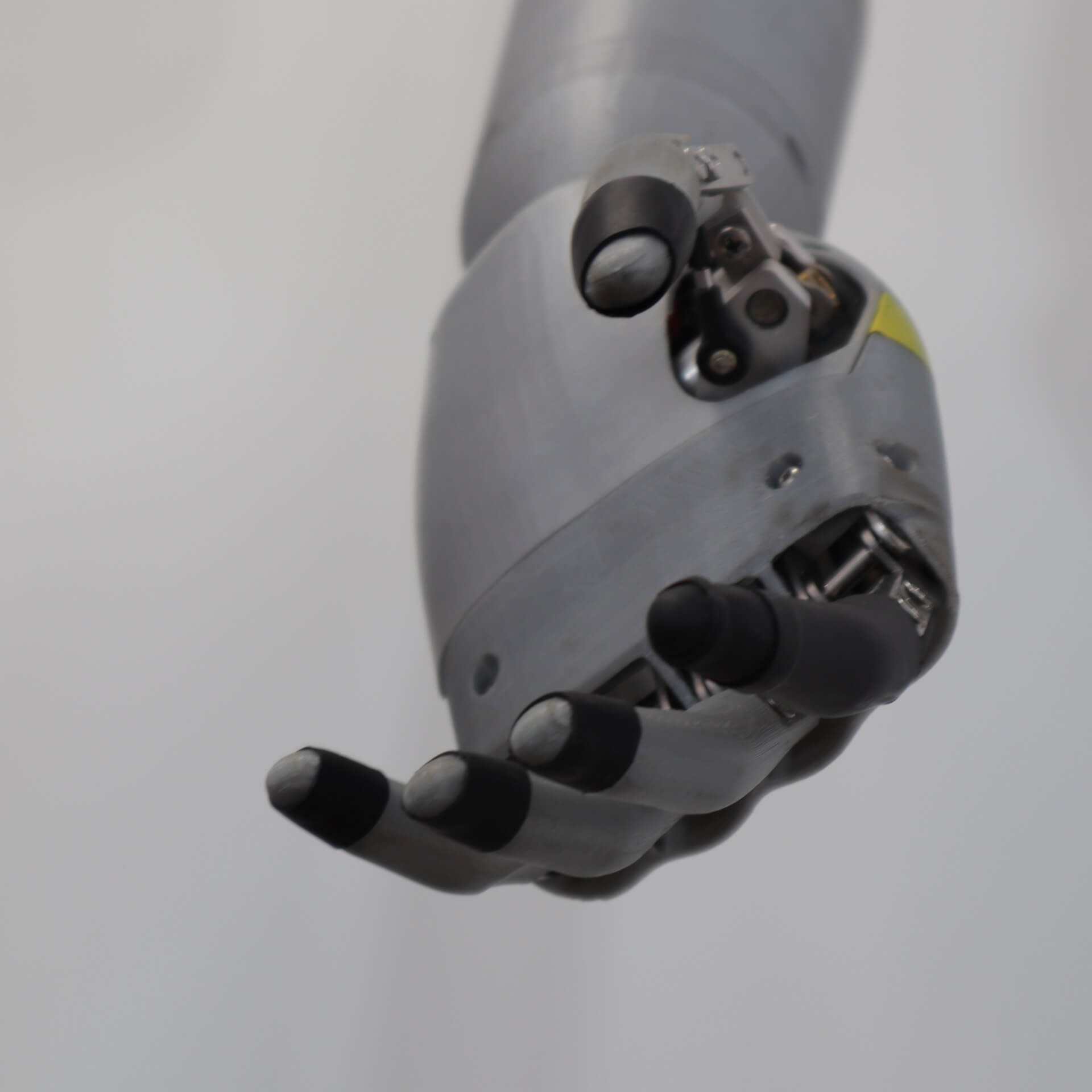 Bionic hand prosthesis, close-up of the hand in a gesture of grasping something