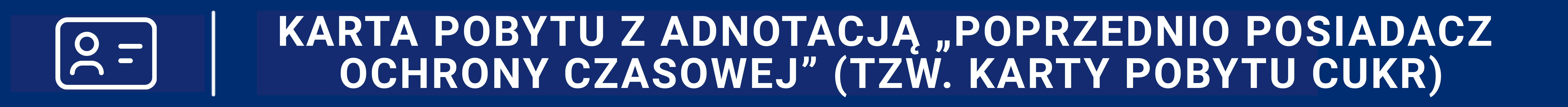 Na granatowym tle, od lewej strony: biała grafika imitująca dokument ze zdjęciem. Na prawo biała, pionowa kreska oddzielająca elementy banera. Dalej po prawej stronie kreski napis: 