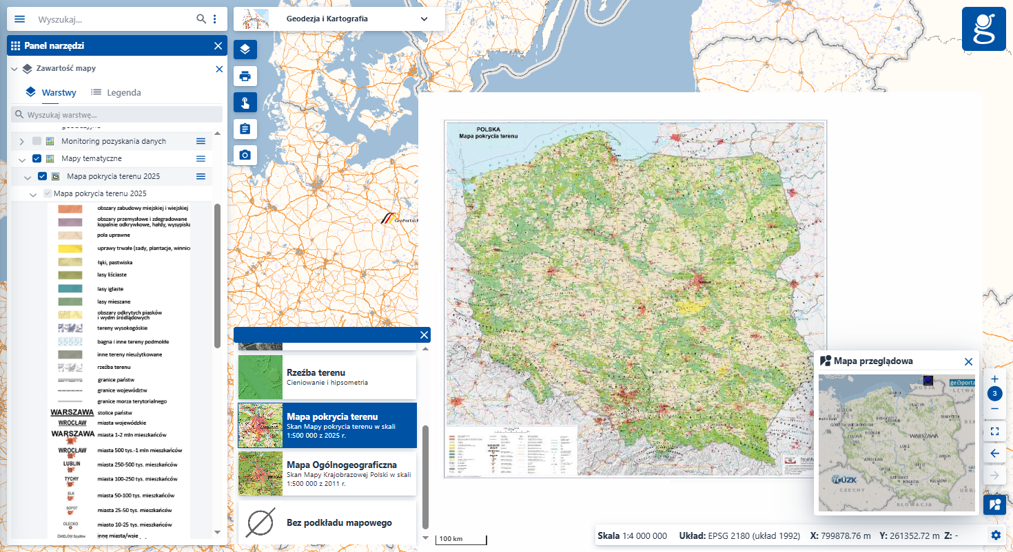 zaktualizowana mapa pokrycia terenu dostępna w serwisie www.geoportal.gov.pl
