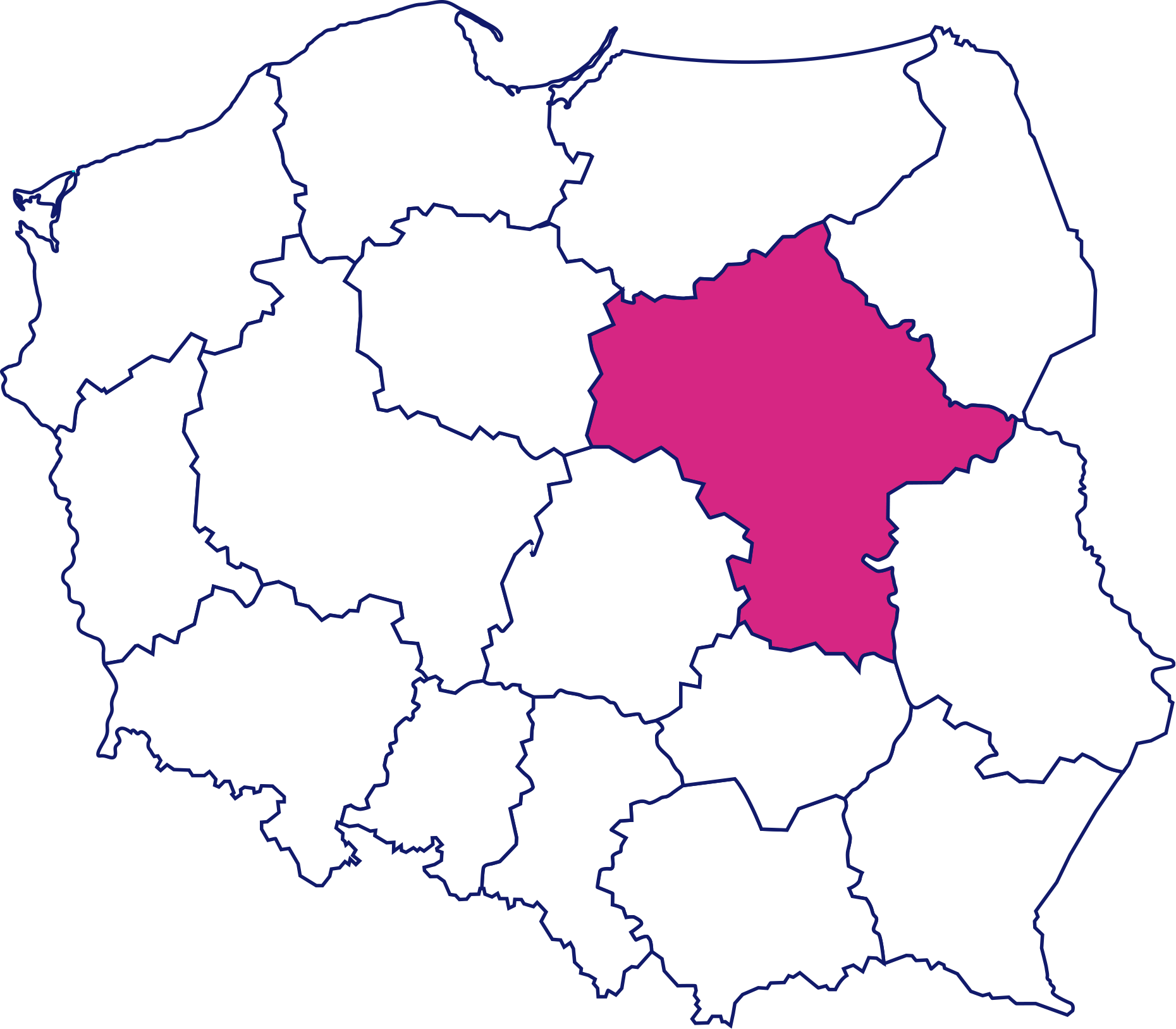 Mapa Polski z wyróżnionym województwem mazowieckim