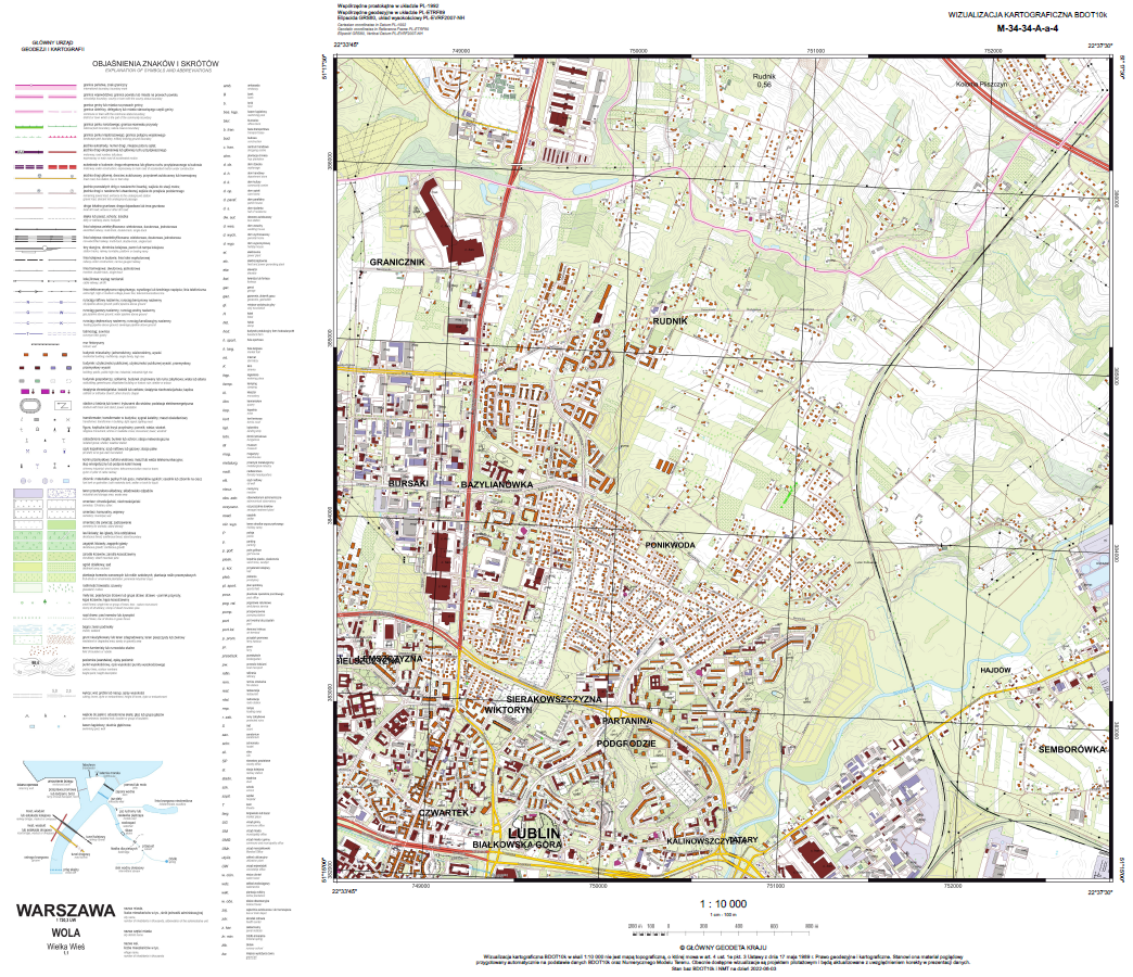 Ilustracja przedstawia przykładową wizualizację kartograficzną BDOT10k w skali 1:10000 dla województwa lubelskiego.
