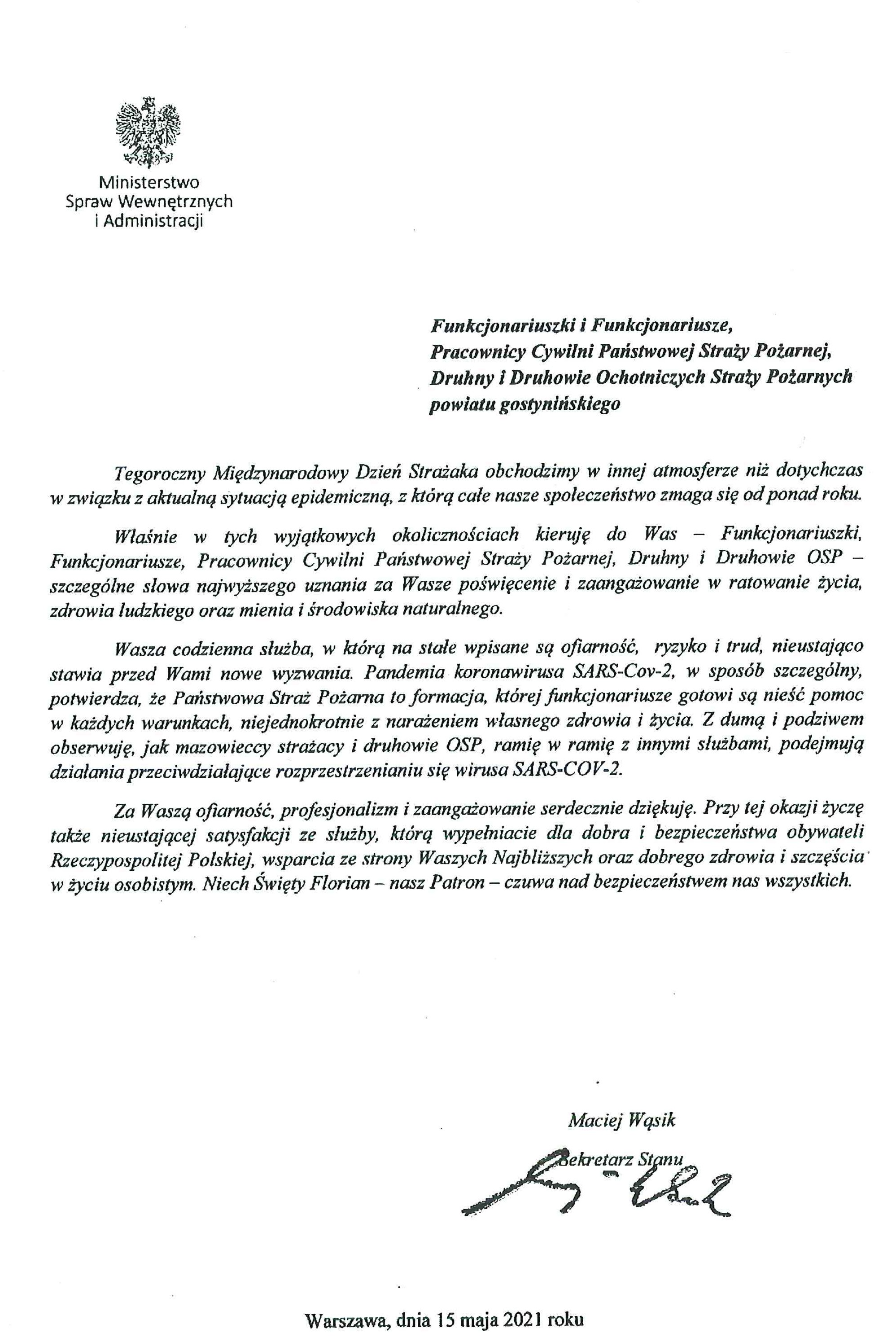 Adres okolicznościowy Sekretarza Stanu