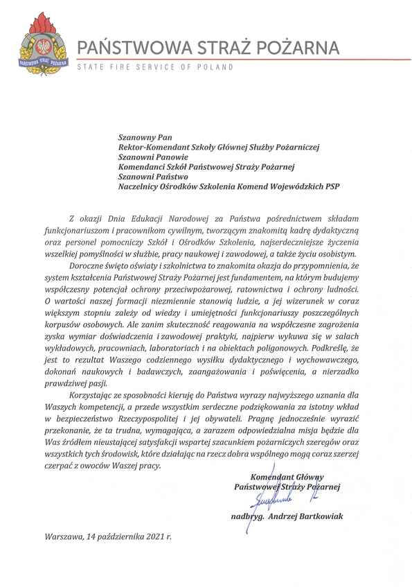 Życzenia Komendanta Głównego PSP