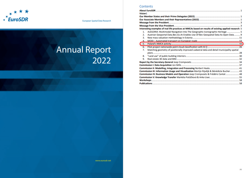 Rys1. Zrzut przedstawia okładkę i spis treści Rocznego Raportu EuroSDR 