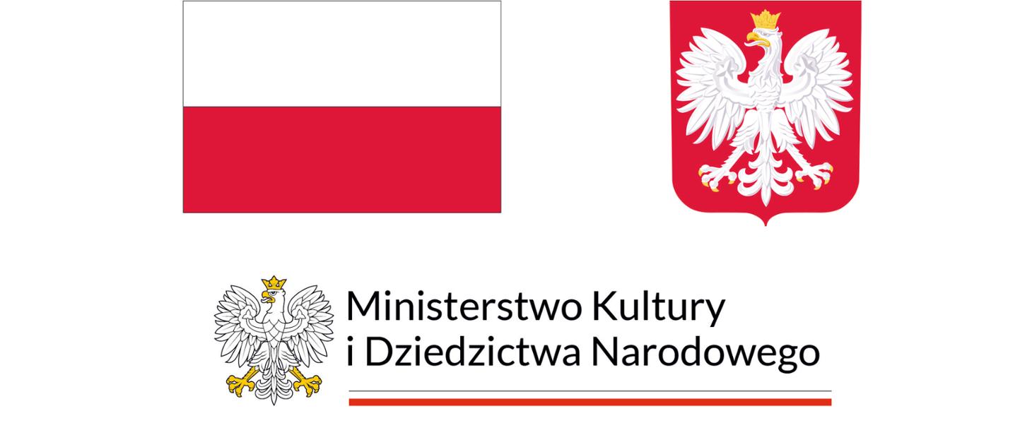 Flaga Polski, godło RP, logo MKiDN