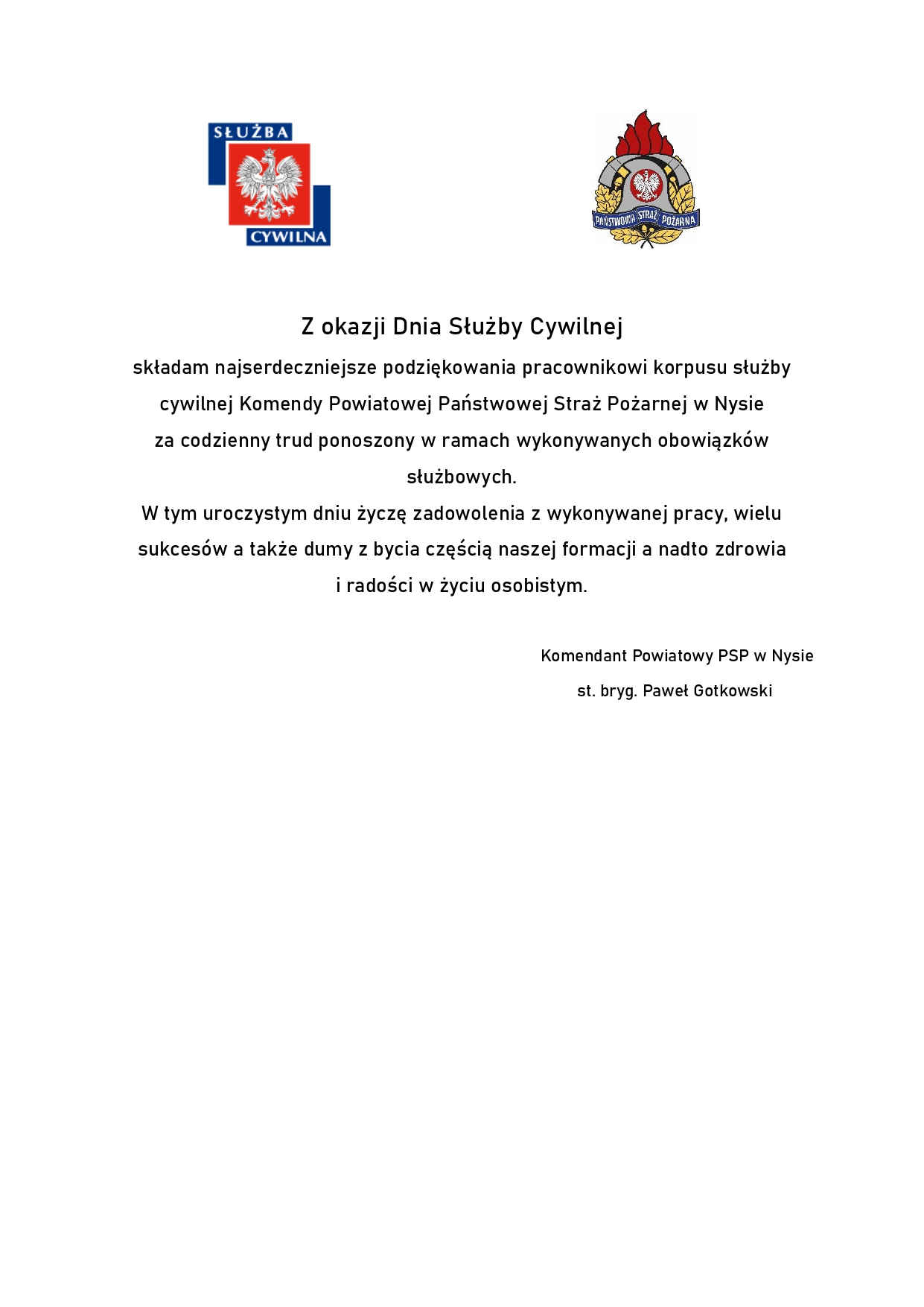 Życzenia KP PSP w Nysie