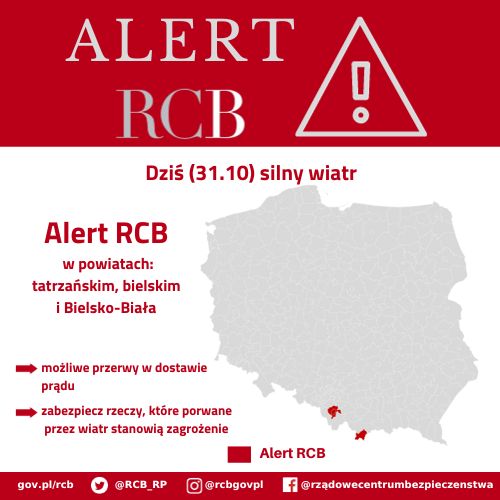 Alert RCB – silny wiatr – 31.10