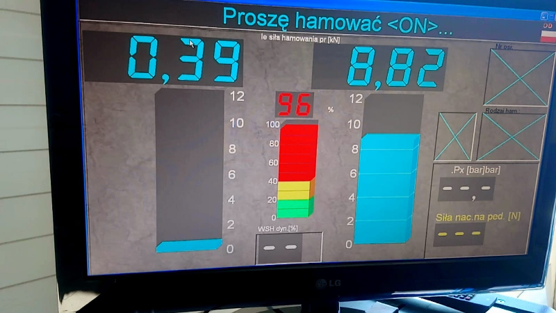 Ekran wyniku badania układu hamulcowego