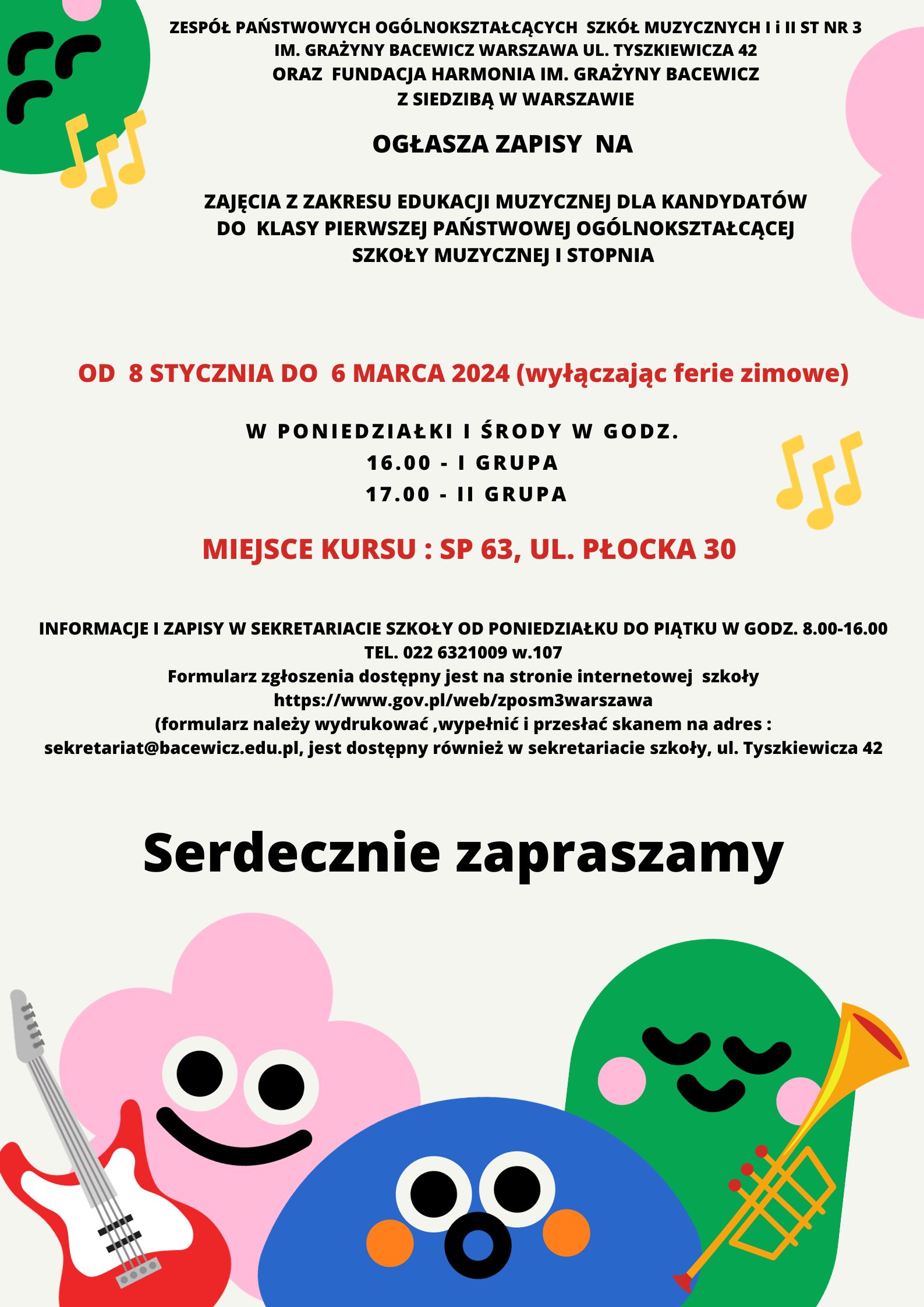 Kurs przygotowawczy - zajęcia z zakresu edukacji muzycznej dla kandydatów do pierwszej klasy POSM I st.