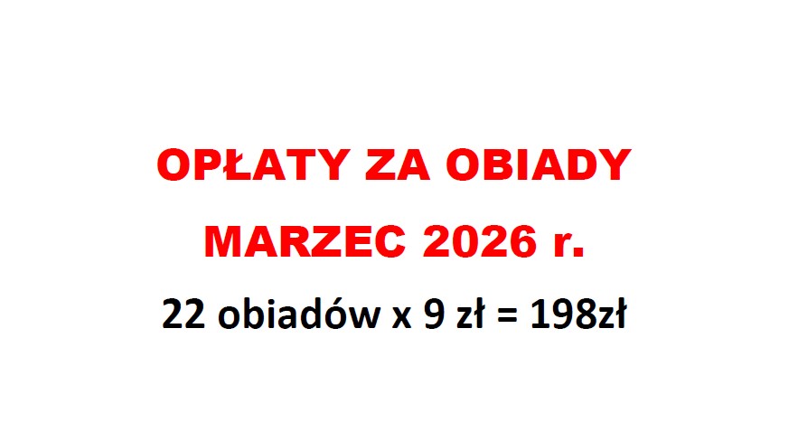 Opłaty za obiady w miesiącu marzec 2026