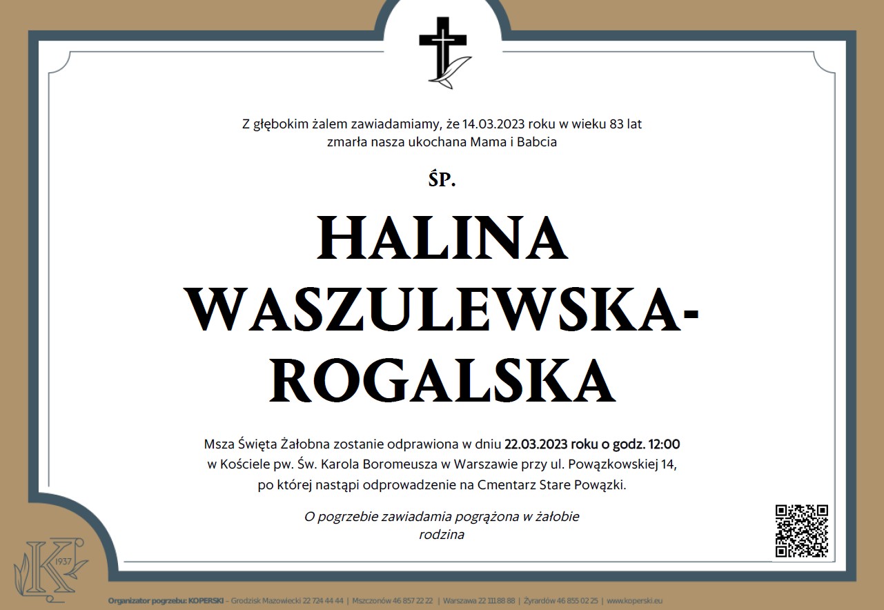 Nekrolog Pani prof. Haliny Waszulewskiej - Rogalskiej