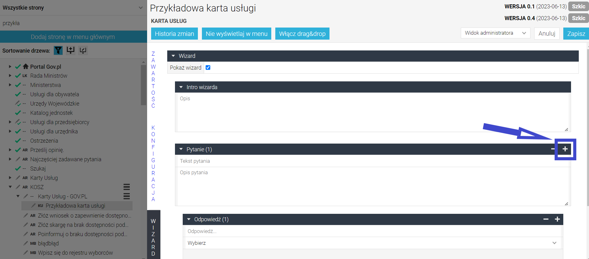 Dodawanie kolejnych pytań