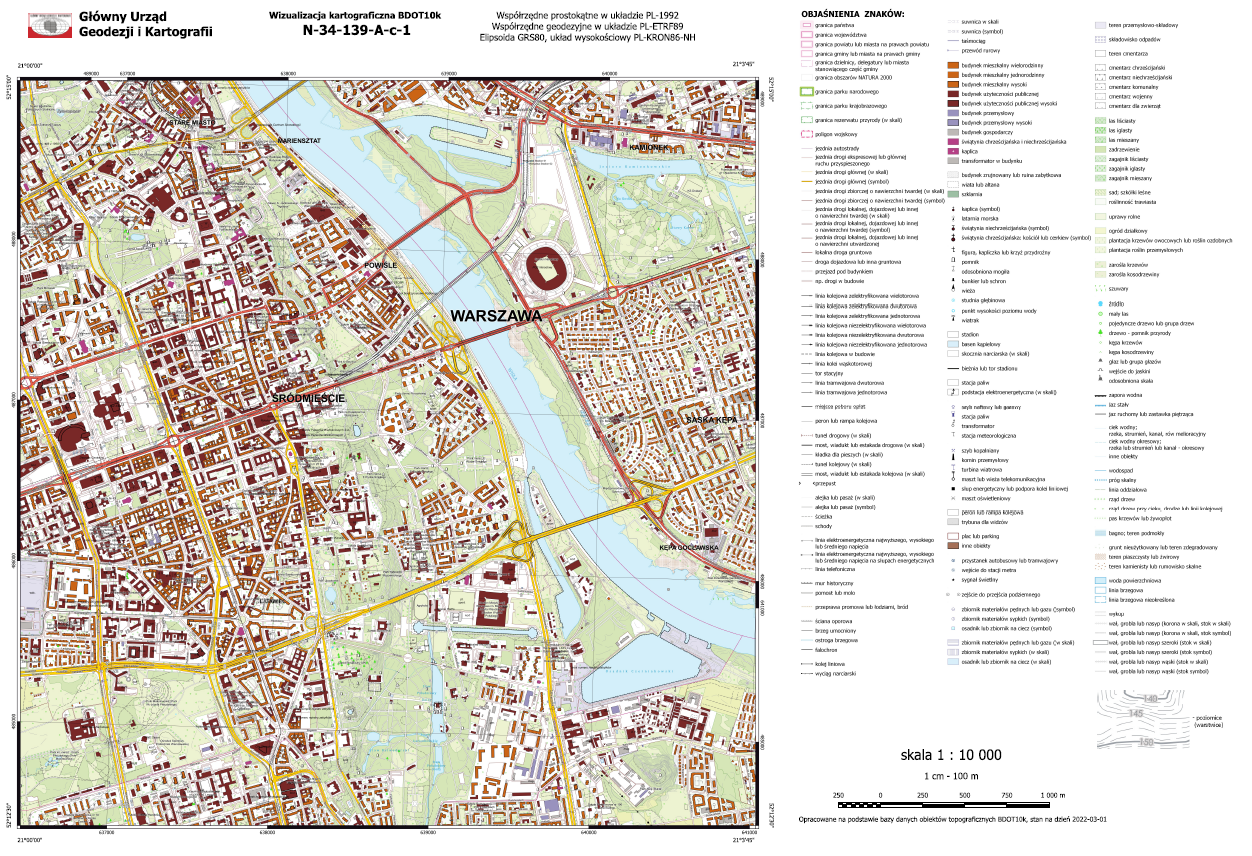 Ilustracja przedstawia przykładową wizualizację kartograficzną BDOT10k.