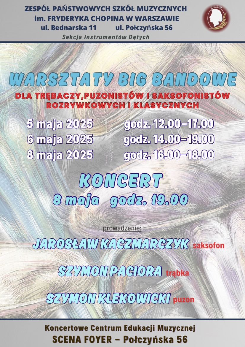Warsztaty big-bandowe, 5,6 i 8 maja 2025, Scena Foyer, KCEM, Połczyńska 56