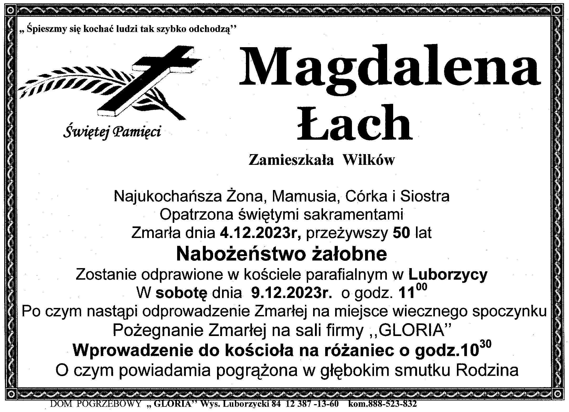 Nekrolog pani Magdaleny Łach