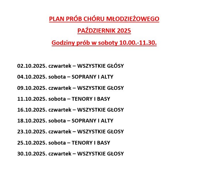 Plan pracy chóru młodzieżowego w miesiącu październik 2025