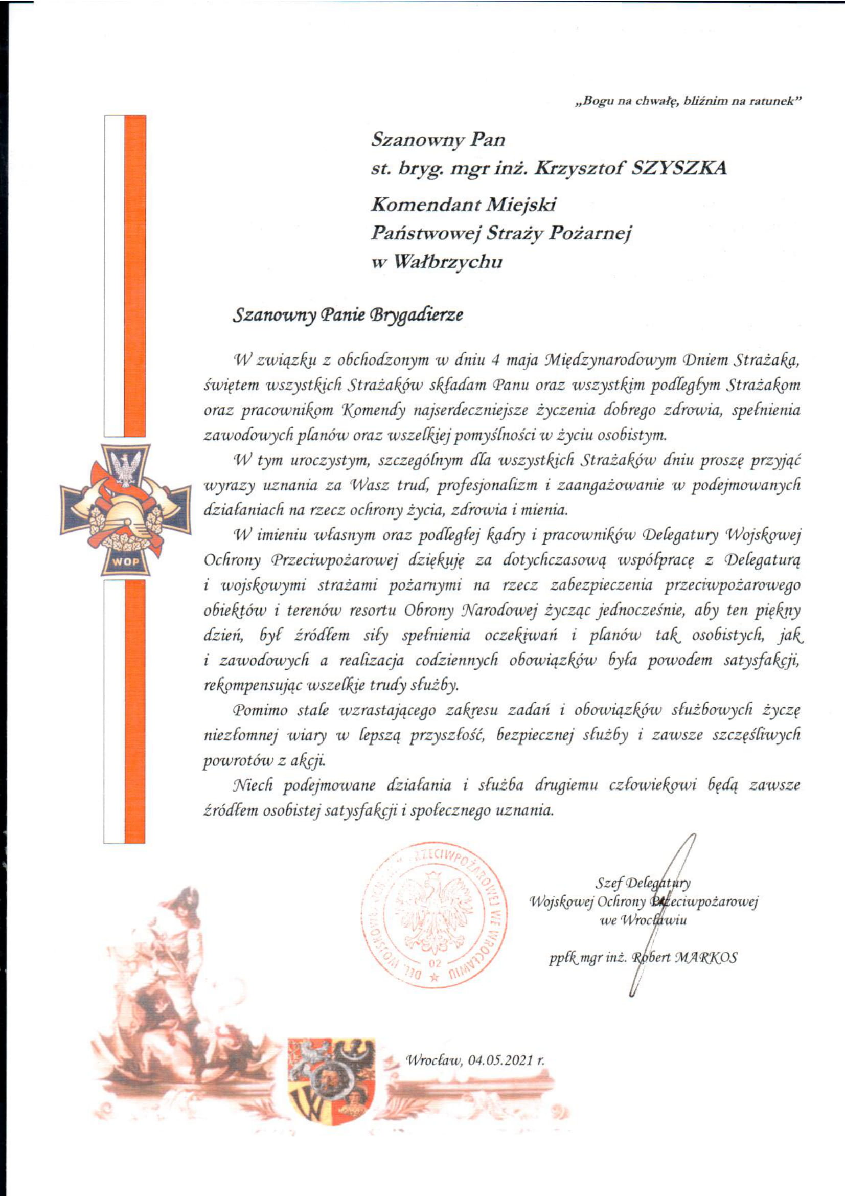 Życzenia z okazji Dnia Strażaka
