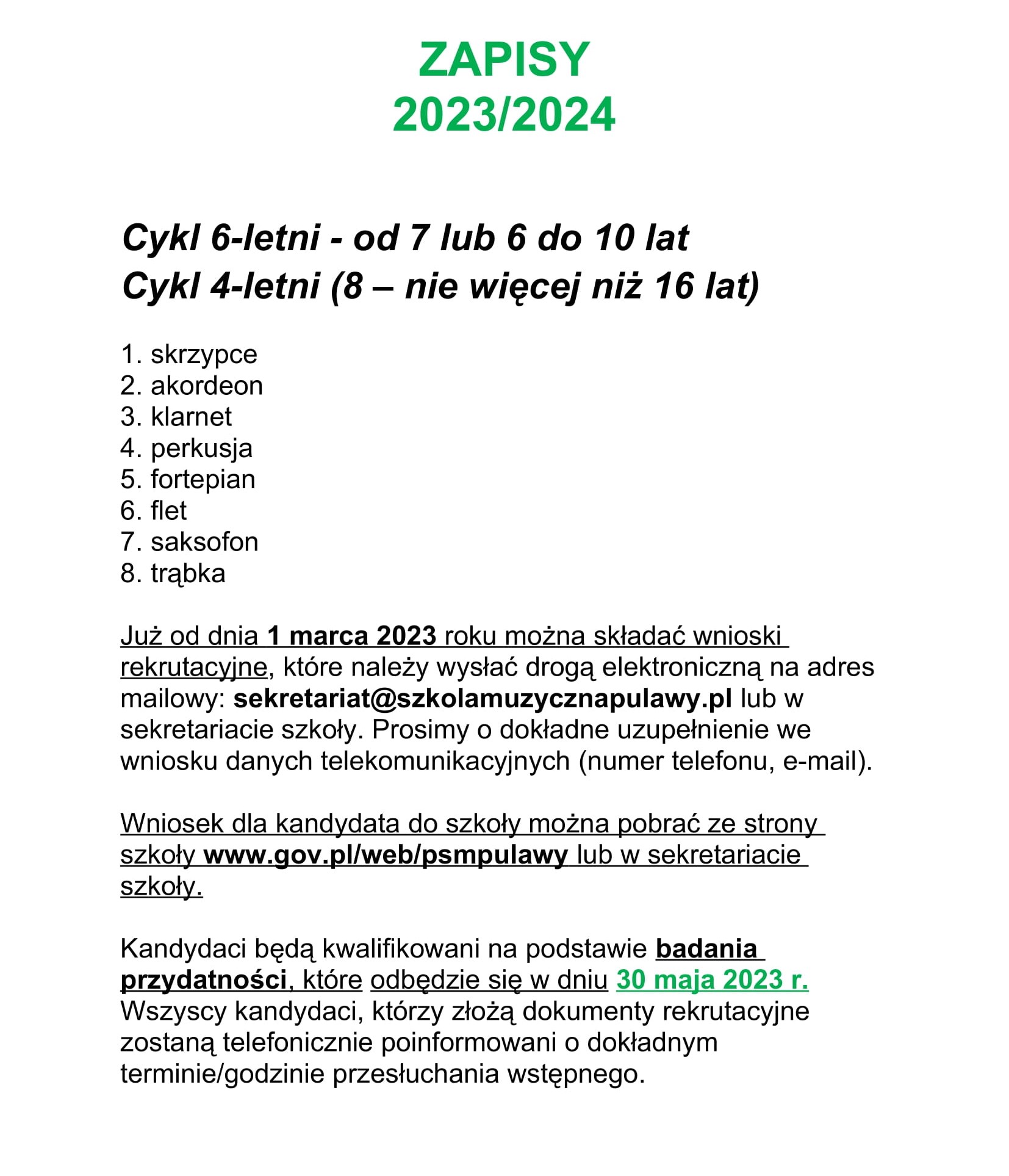 Plakat z informacją o rekrutacji