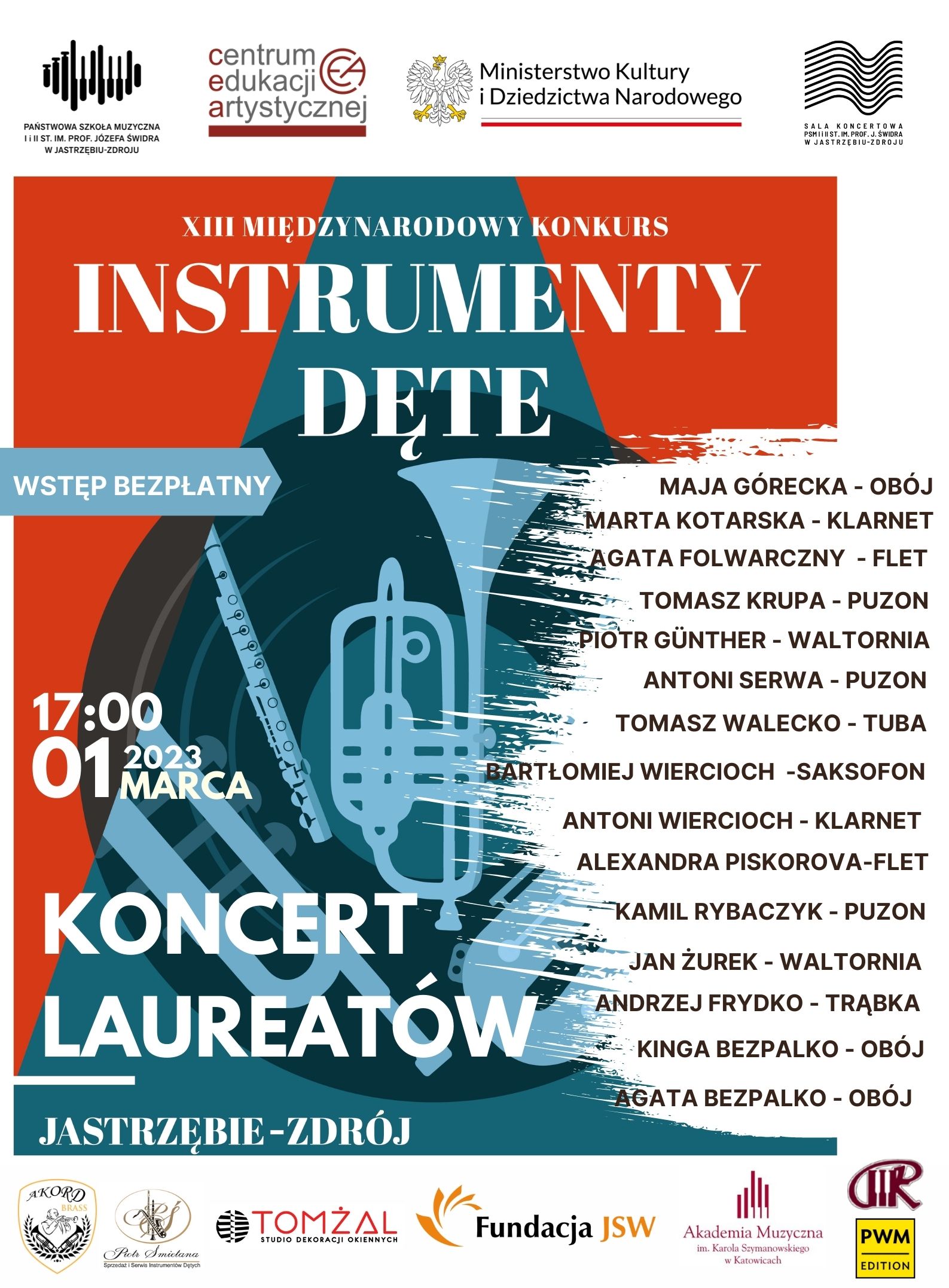 Plakat- Koncert Laureatów konkursu Instrumenty Dęte