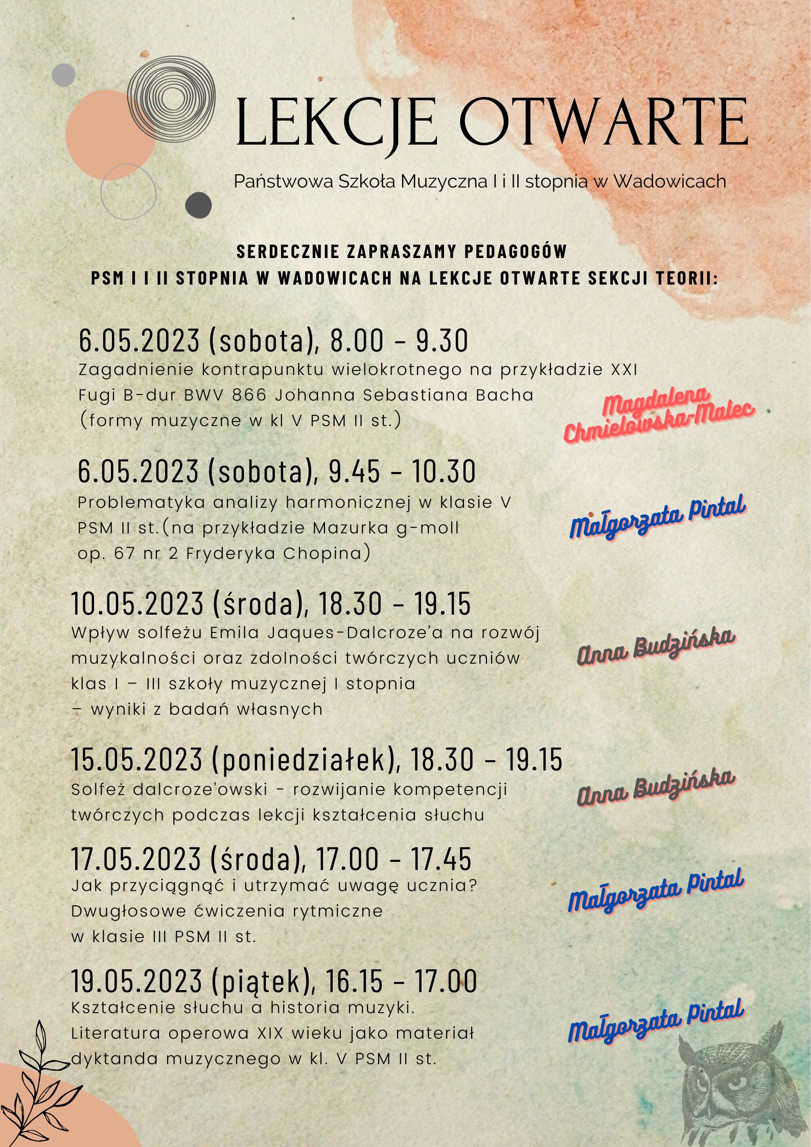 Lekcje otwarte nauczycieli teorii PSM I i II stopnia w Wadowicach