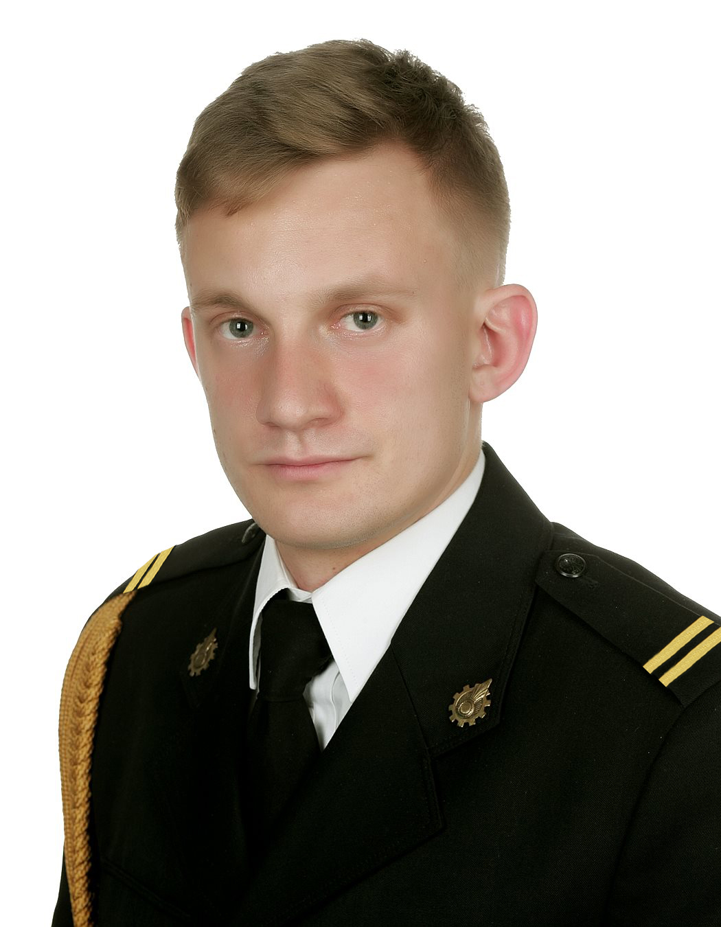 Portret strażaka na białym tle.