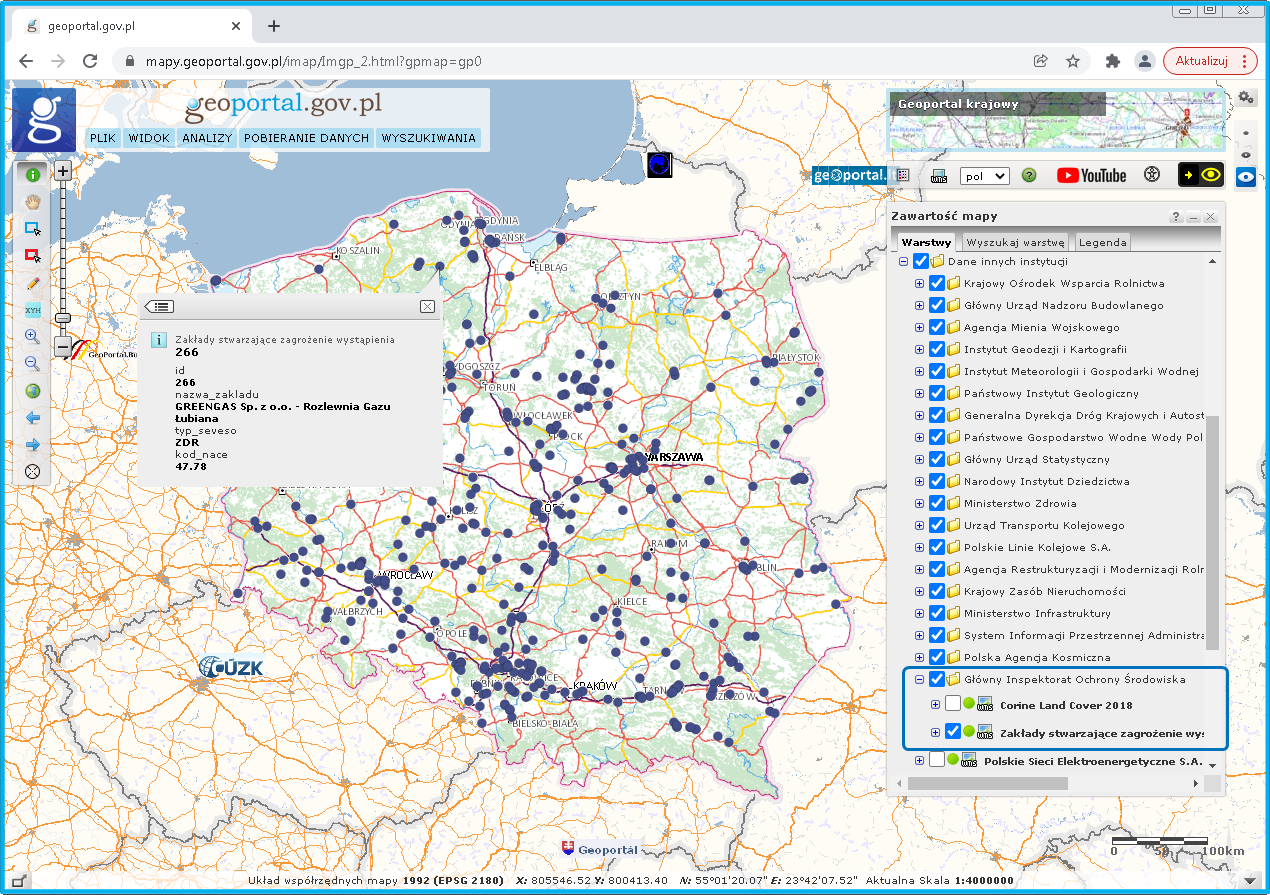 Zrzut ekranu ze strony geoportal.gov.pl przedstawiający widok nowej usługi WMS.