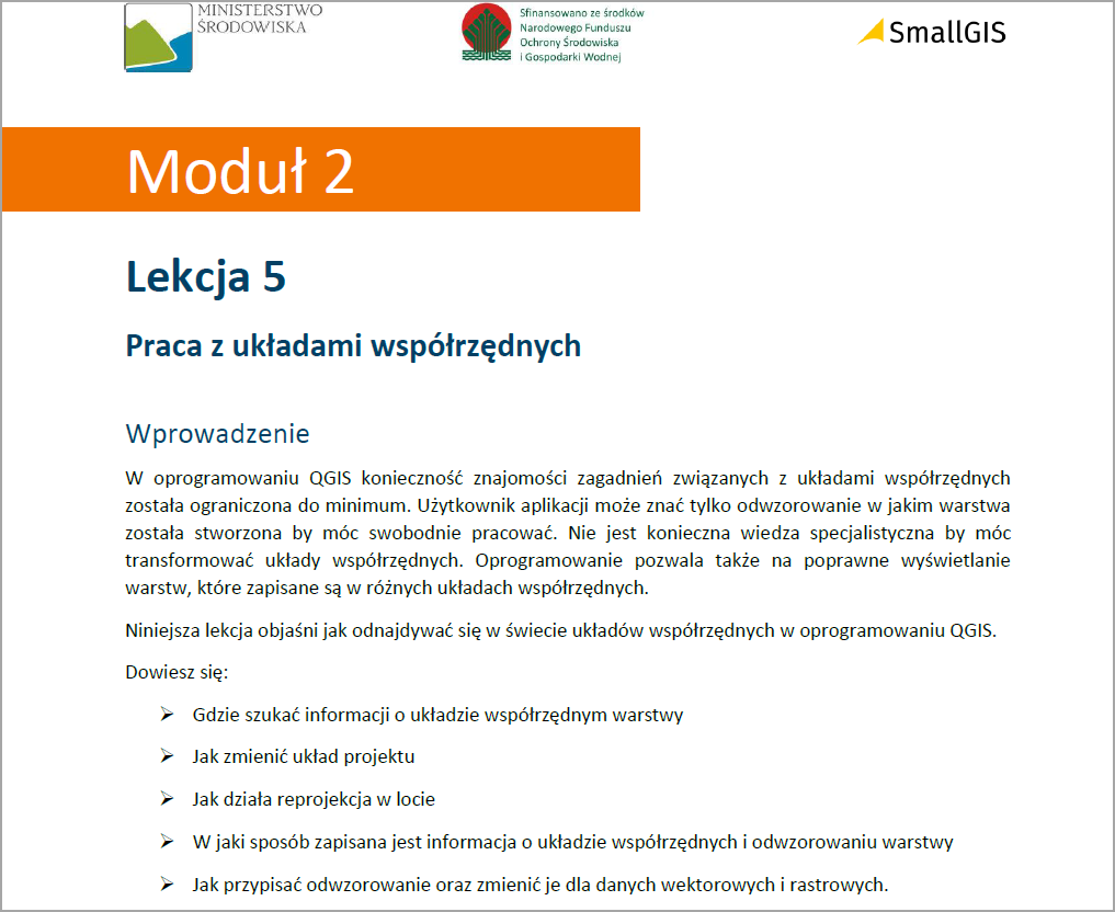 Fragment instrukcji nt. pracy z układami współrzędnych. Moduł 2. Lekcja 5 - Praca z układami współrzędnych. Wprowadzenie.